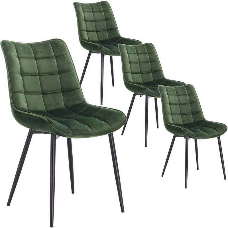 Woltu Esszimmerstuhl (4 Stück), 4er-Set Polsterstuhl Design Stuhl mit Rückenlehne,Sitzfläche aus Samt Gestell aus Metall Dunkelgrün