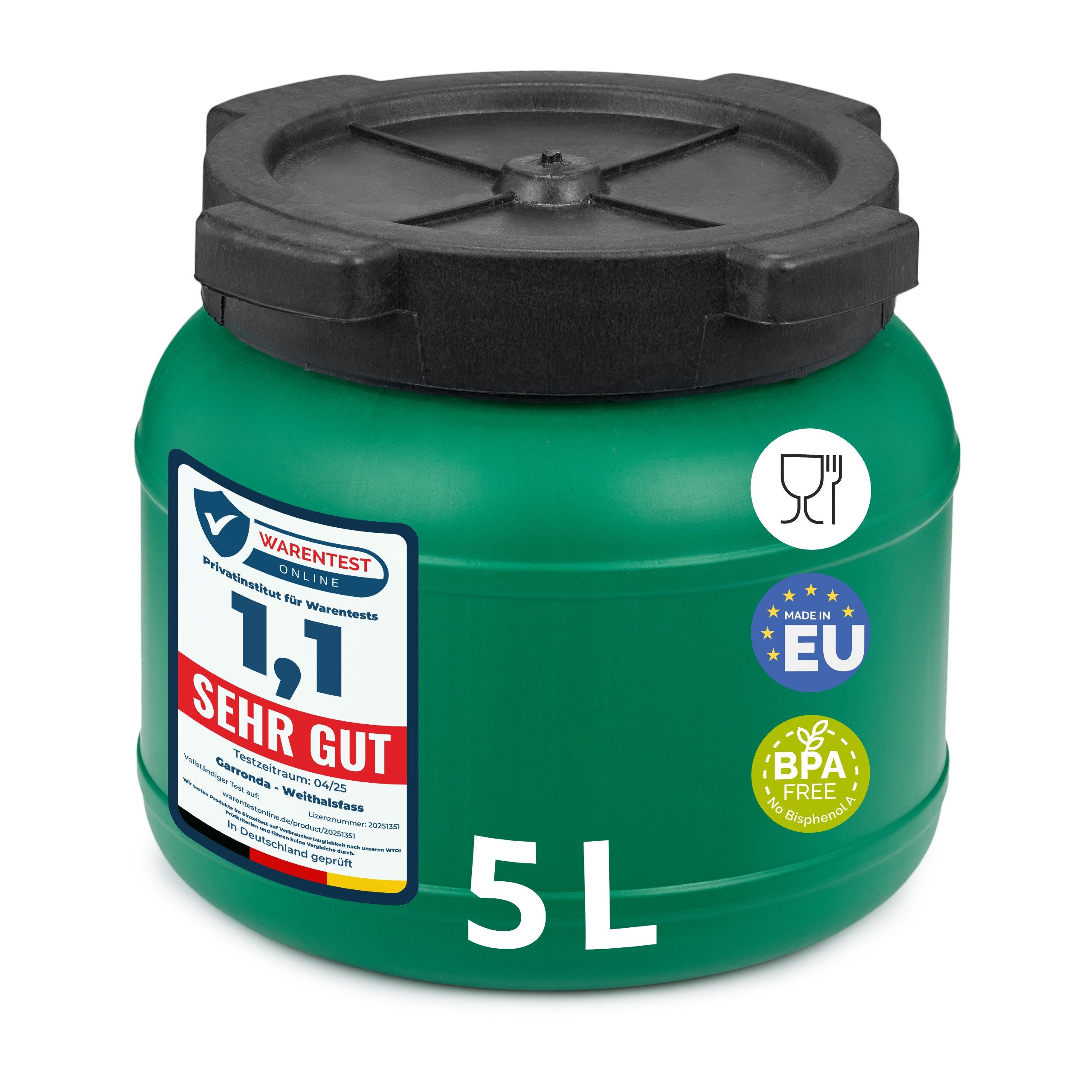 Garronda Regentonne 5L Plastikfass Lebensmittelfass Sauerkrautfass Hobbock Garten GD-0078, 5 l, BPA-Frei