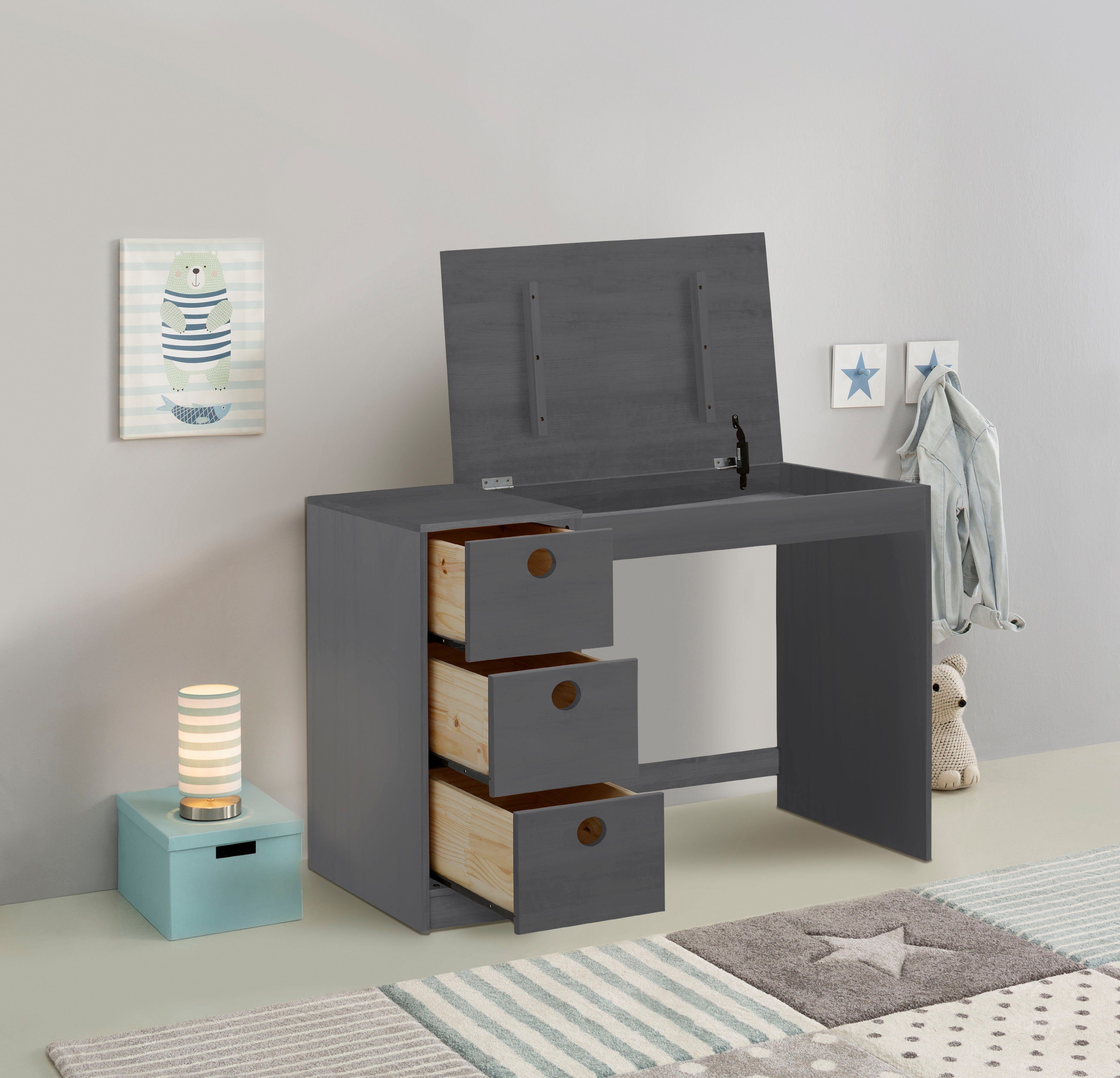 OTTO home Kinderschreibtisch Alpi, Kiefernholz, Wangengestell, mit 3 Schubk günstig online kaufen