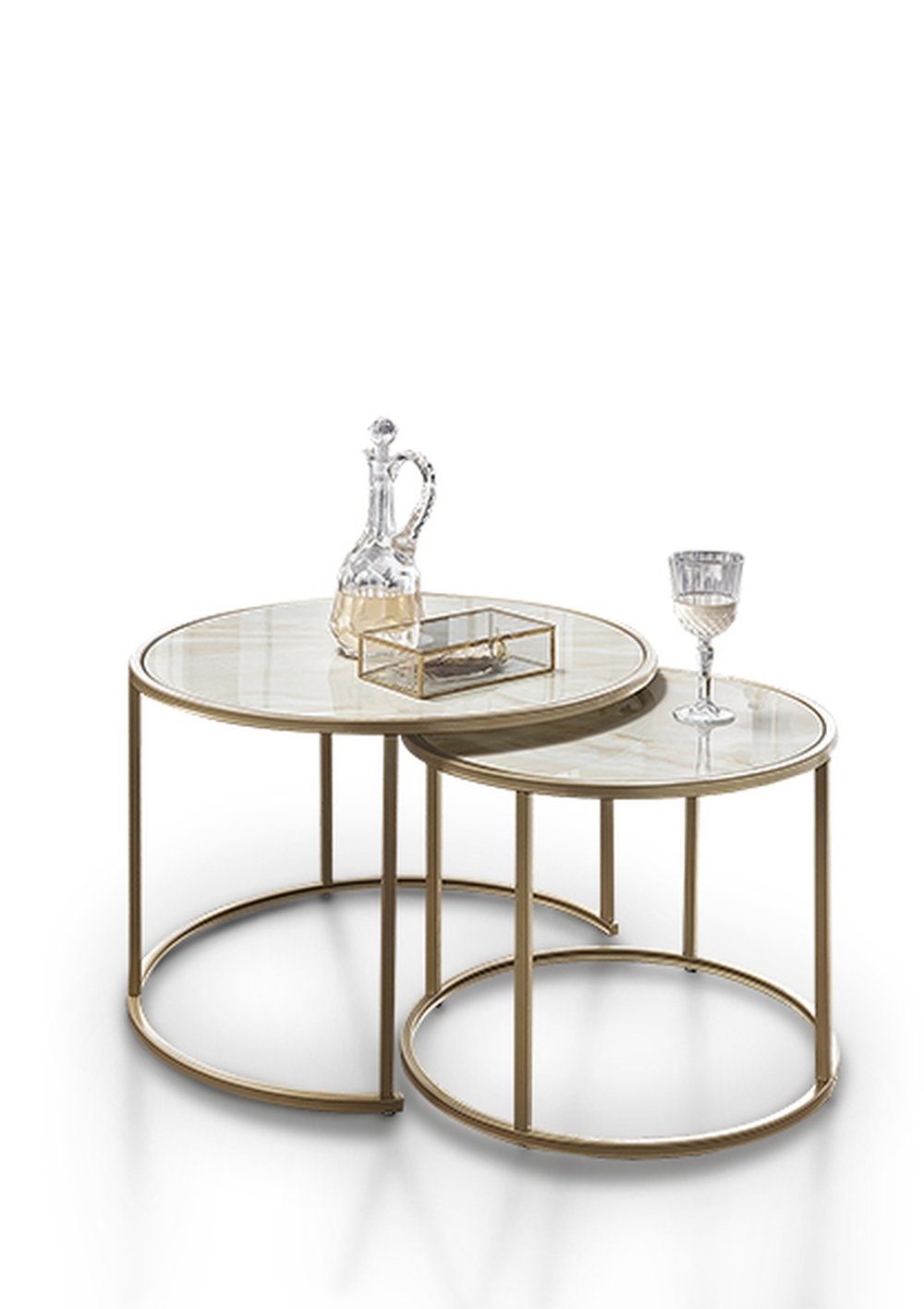 Concept GmbH Beistelltisch in Marmor hell, Matall Schwarz - 42x65cm (HxD) günstig online kaufen