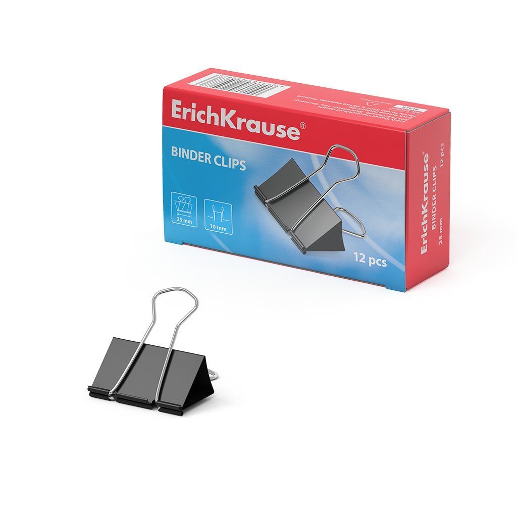 Erich Krause Büroklammer, Foldback Klammern 25mm Metall 12 Stück Schwarz