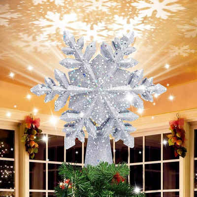 CALIYO Christbaumspitze Weihnachtsbaumspitze Stern mit LED Projektor, Glänzender Christbaumschmuck LED Weihnachtsbaum Schneeflocke