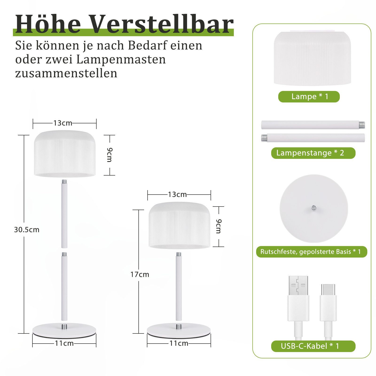 ZMH LED Schreibtischlampe LED kabellos dimmbar 3000-6500K USB-C Tischleuchte für Terrasse, Augenschutz, LED fest integriert, Warmweiß-Neutralweiß-Kaltweiß, Tischleuchte für Innen, Tischlampe für Draußen.