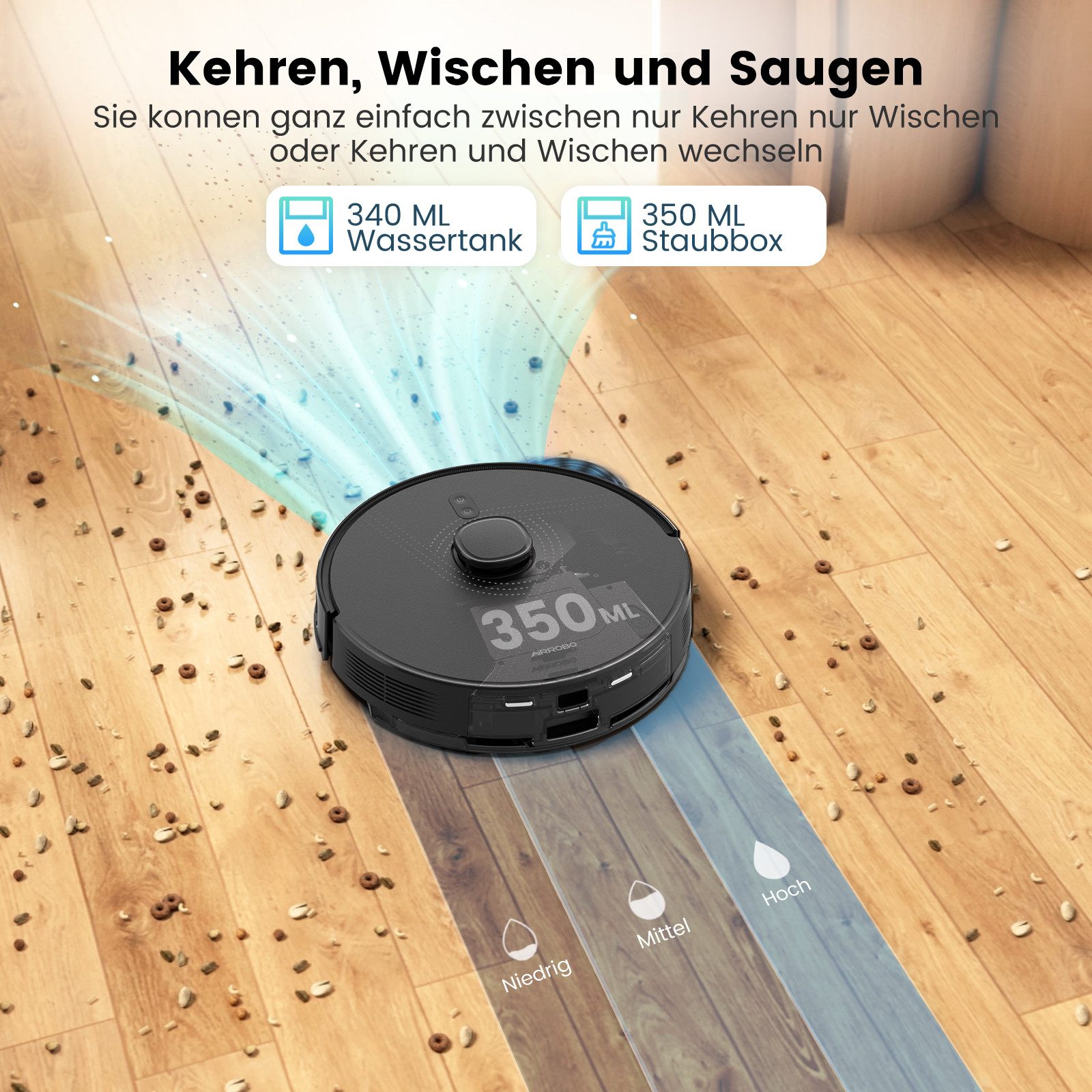 AIRROBO Saugroboter L40+ Roboterstaubsauger mit Wischfunktion und Absaugstation, 50 W, 5500 Pa Saugkraft, 75 Tage freihändige Reinigung, USLAM LiDAR-Navigation, 3-in-1 Saugen & Wischen, 180 Min. Laufzeit