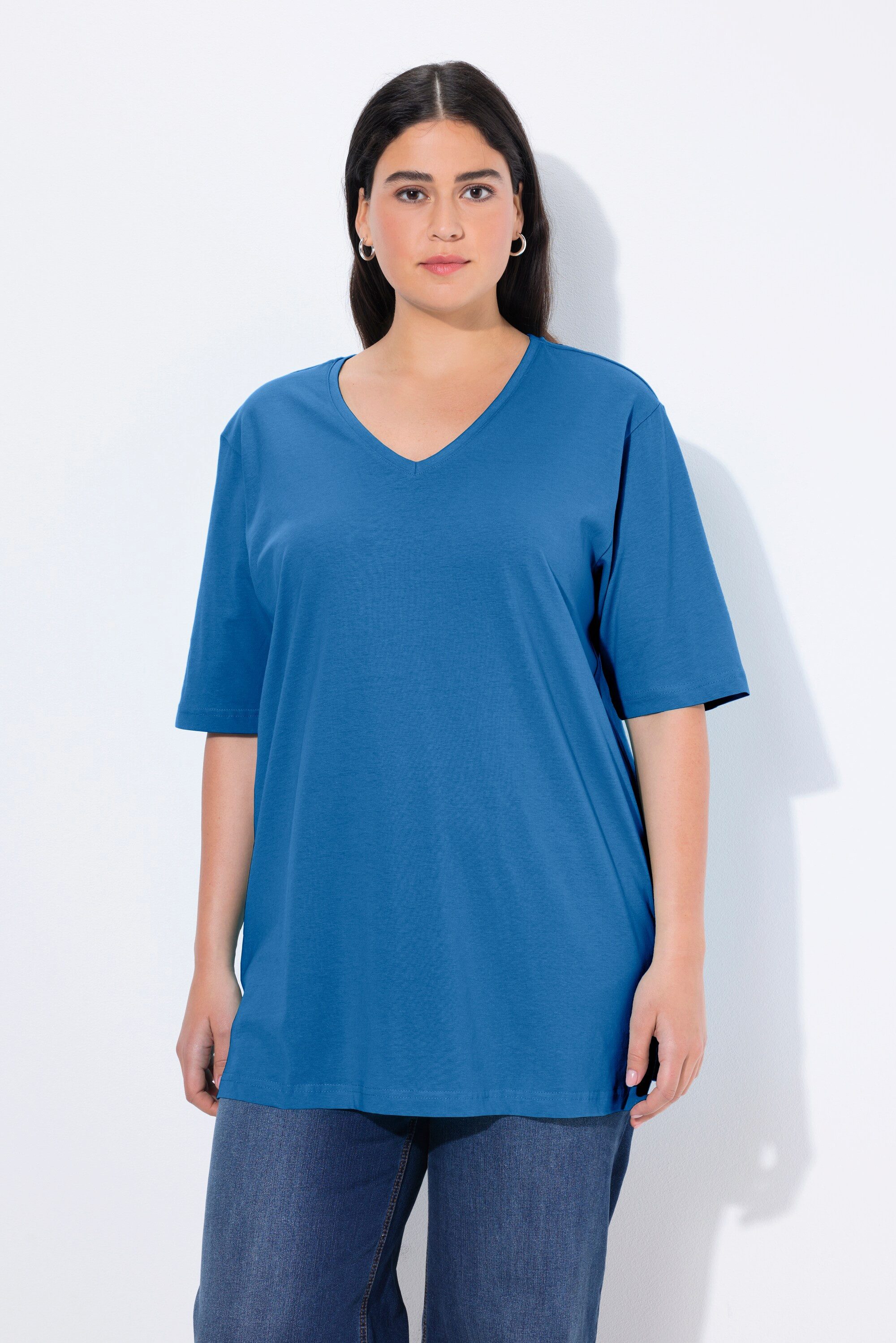 Ulla Popken T-Shirt T-Shirt V-Ausschnitt Relaxed Halbarm