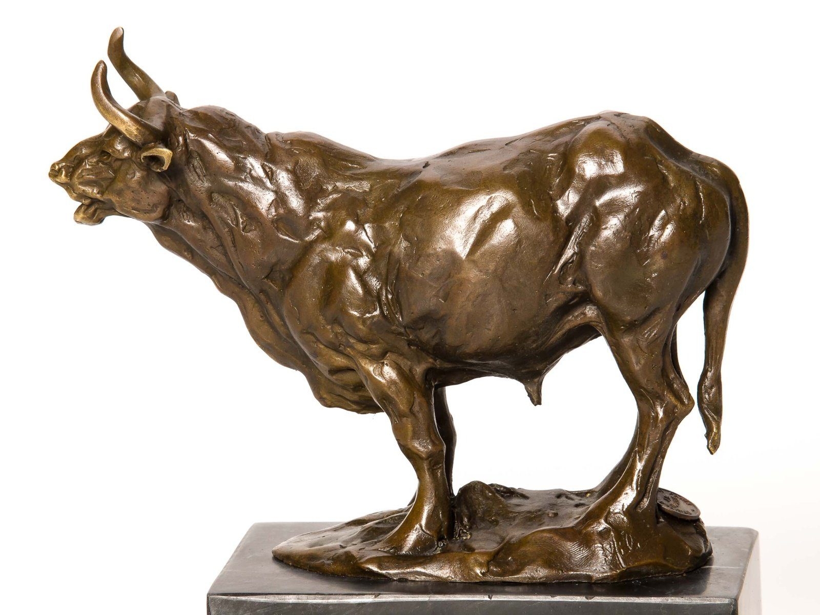 Aubaho Skulptur Bronzeskulptur Figur Marmor Skulptur Bronzefig Stier Bulle Bull Bronze