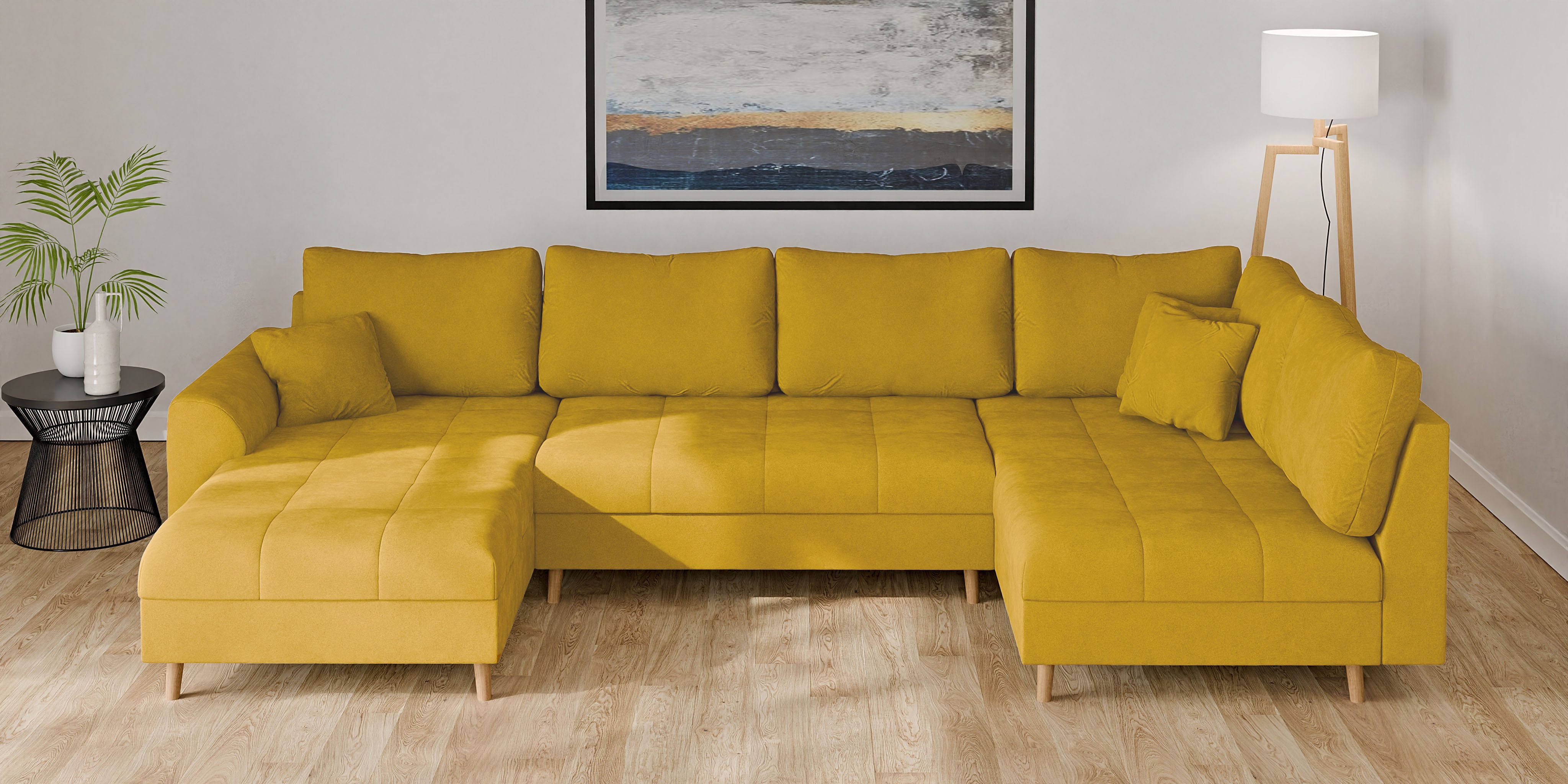 Home affaire Wohnlandschaft CHARRE U-Form mit Ottomane, Maße B/T/H: 310/161/81 cm, feine Steppung, lose Rücken- und Zierkissen, auch in Cord und Bouclé
