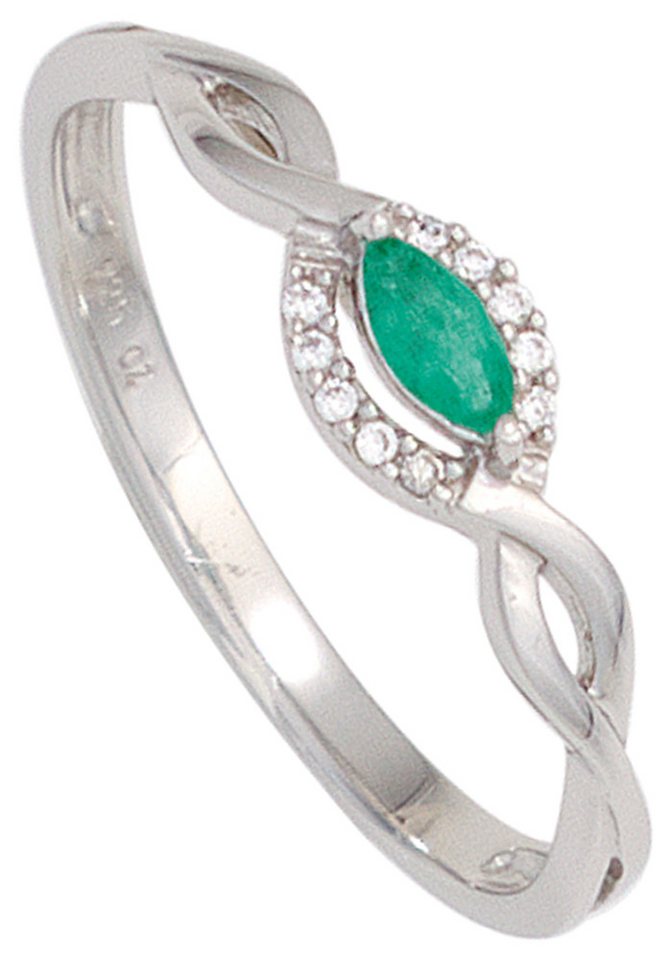 JOBO Fingerring, 375 Weißgold mit Smara... JOBO Fingerring, 375 Weißgold mit Smara...