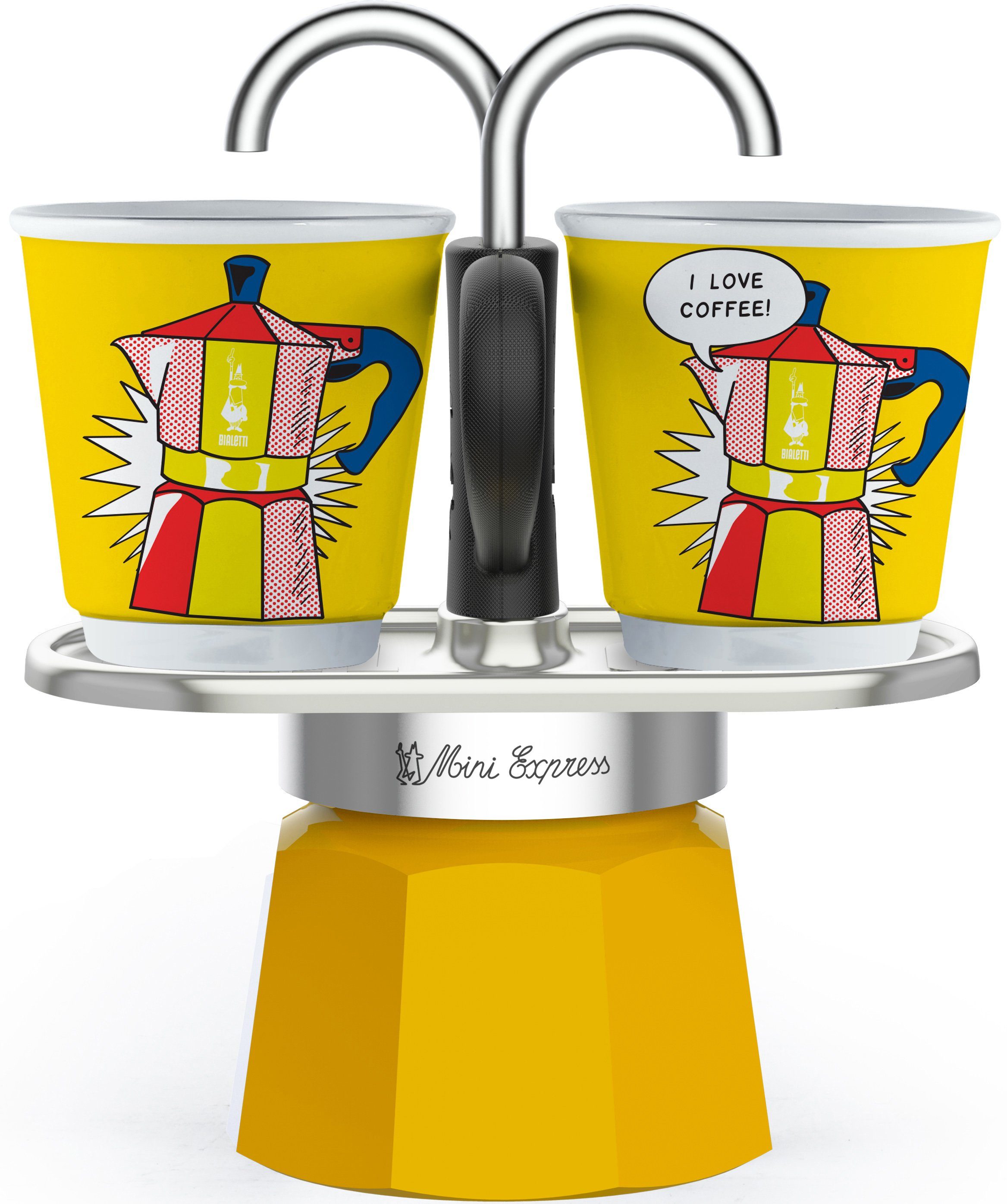 BIALETTI Espressokocher Mini Express Lichtenstein, 0,09l Kaffeekanne, (1 Espressokocher + 2 Espressobecher, 90 ml)