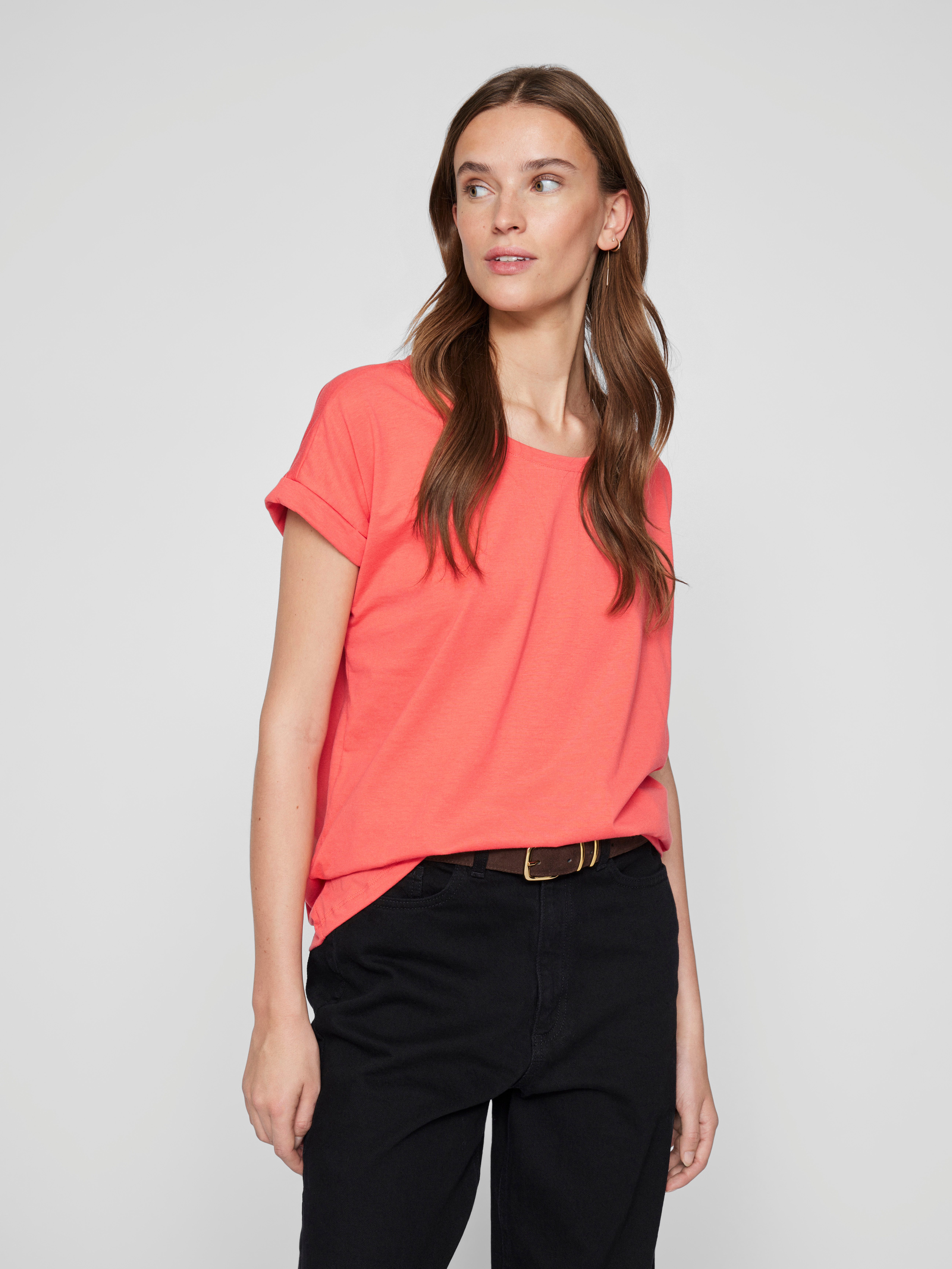 Vila Rundhalsshirt VIDREAMERS NEW PURE T-SHIRT/SU-NOOS Basic Damen-T-Shirt mit Rundhalsausschnitt und umgeschlagenen Ärmeln