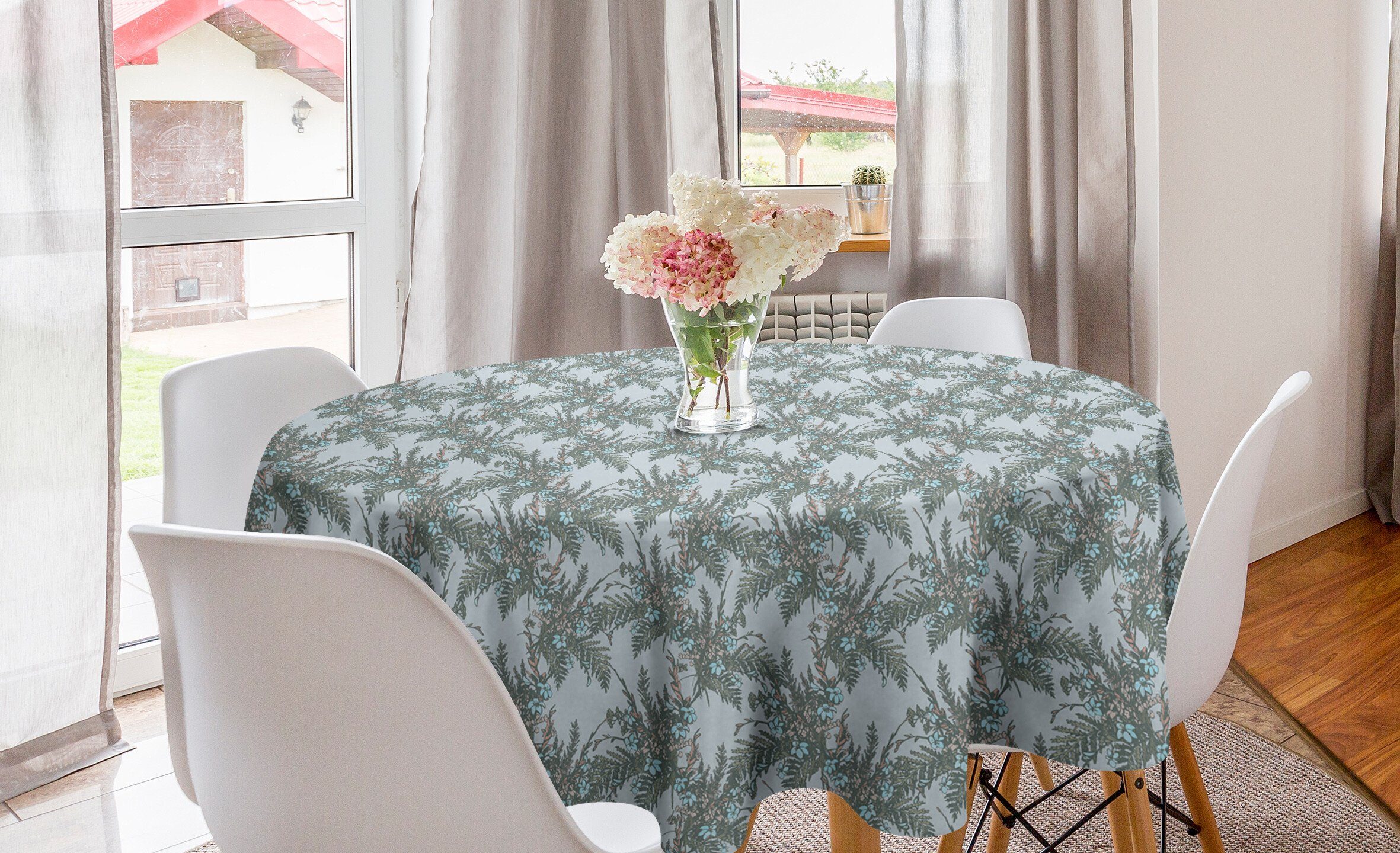 Abakuhaus Tischdecke Kreis Tischdecke Abdeckung für Esszimmer Küche Dekoration, Blumen Sprießenden Frühlings-Laub | Tischdecken
