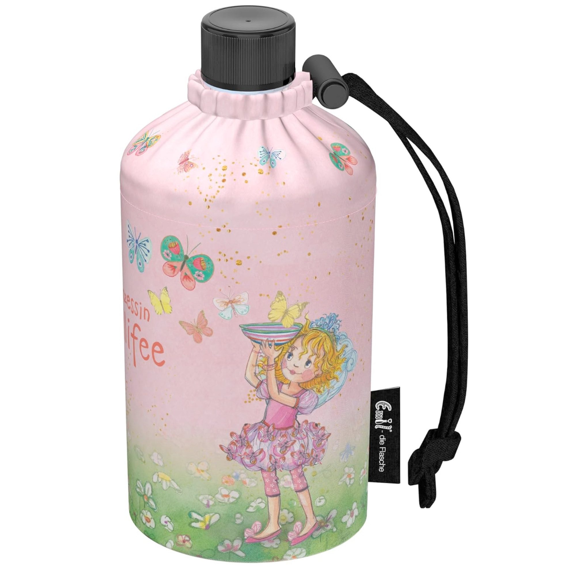 Emil Trinkflasche Lillifee© Kinder Glasflasche für Kinder, mit Schraubdeckel, BPA-Frei, Glasflasche, spülmaschinenfest, 300ml