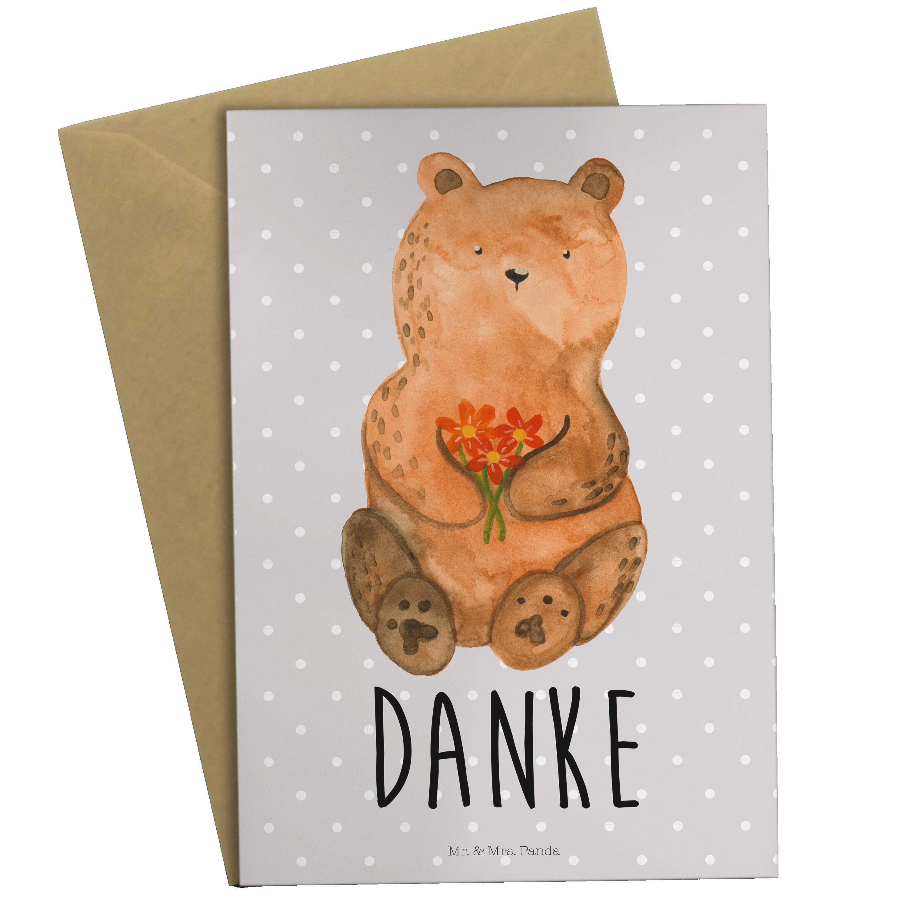 Mr. & Mrs. Panda Grußkarte Dankbär - Grau Pastell - Geschenk, Danke, Karte, Klappkarte, Einladun