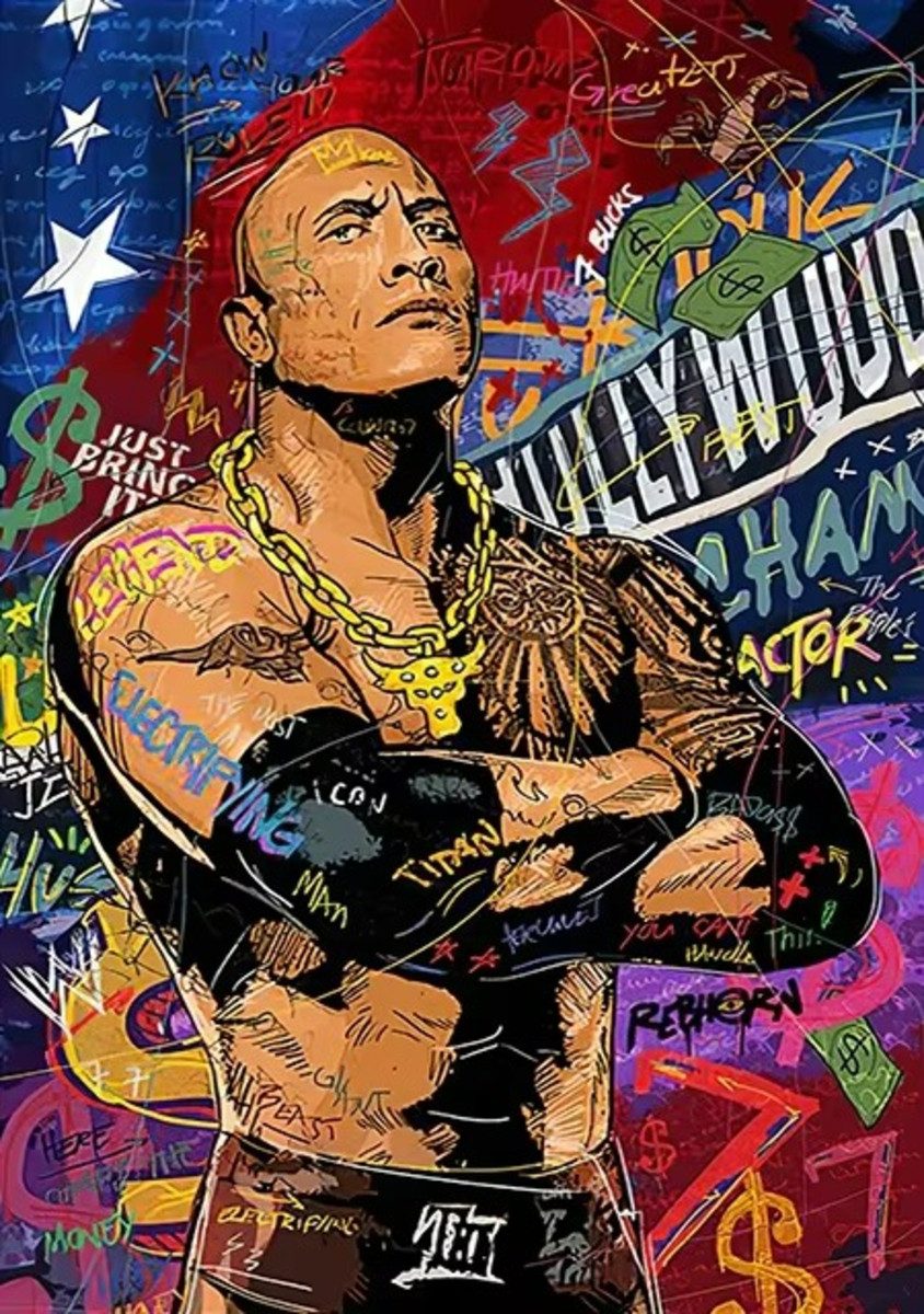 TPFLiving Kunstdruck (OHNE RAHMEN) Poster - Leinwand - Wandbild, Berühmte Boxer, starke Männer, Street-Graffiti-Kunst auf Leinwand (Leinwandbild XXL), Farben: Gelb, Rot, Schwarz, Weiß, Blau, Grün - Größe: 30x40cm