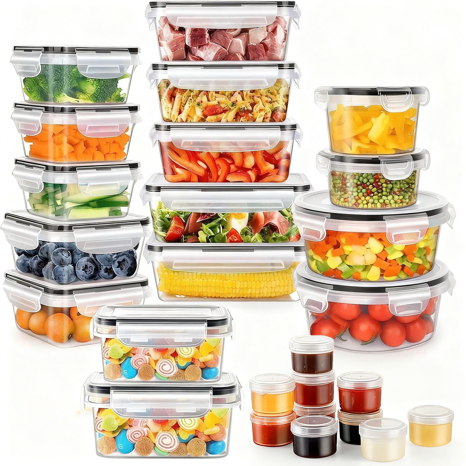 HEYHIPPO Frischhaltedose 26-tlg. Frischhaltedosen Set mit Deckel, stapelbar, auslaufsicher, (26-teiliges Set, BPA-frei Vorratsdosen Set mit Klickdeckel,für Meal Prep & Aufbewahrung), Lebensmittel Vorratsdosen, luftdicht, Kunststoffboxen für Küche