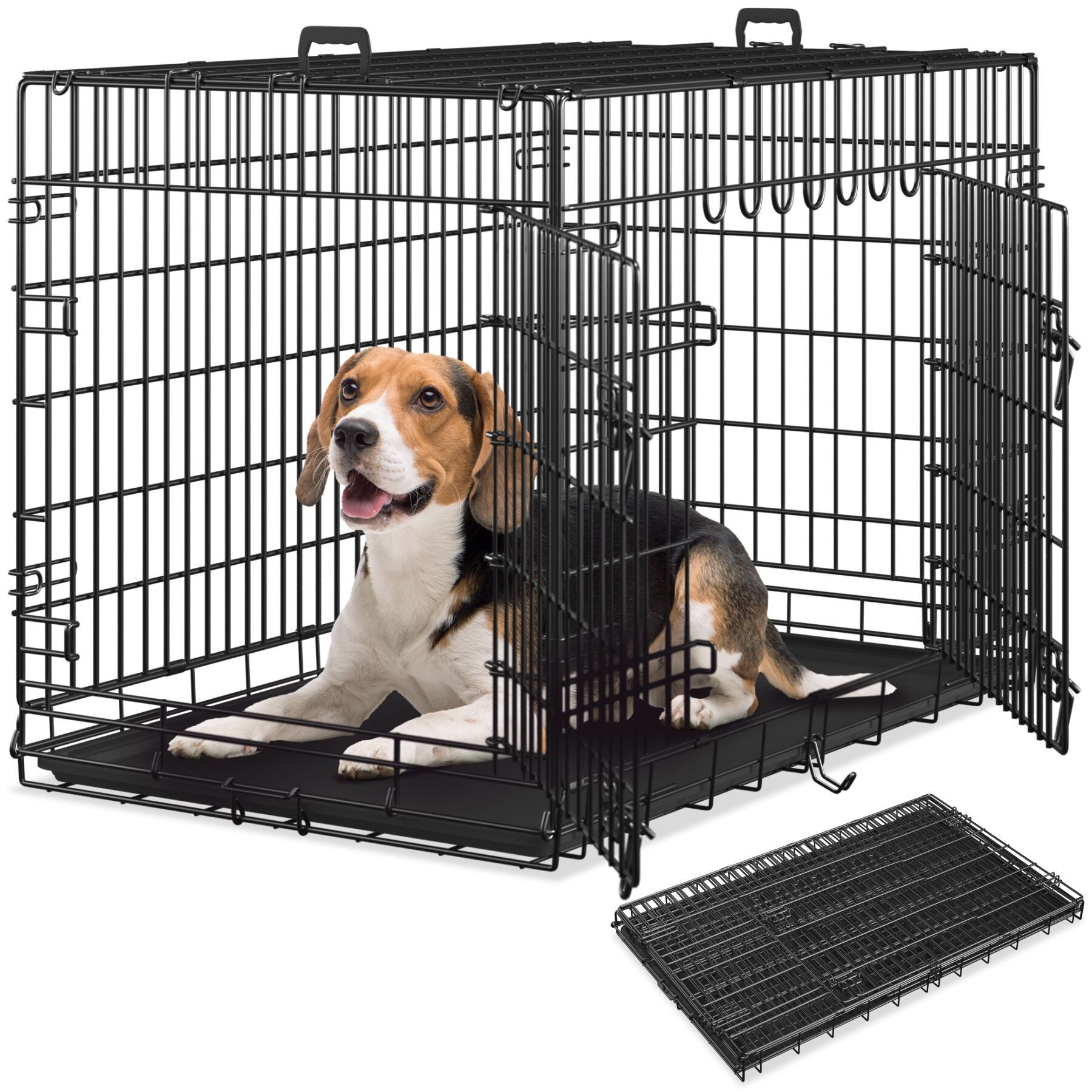 tectake Tiertransportbox Hundekäfig-Gitterbox, klappbar, mit 2 Tragegriffen
