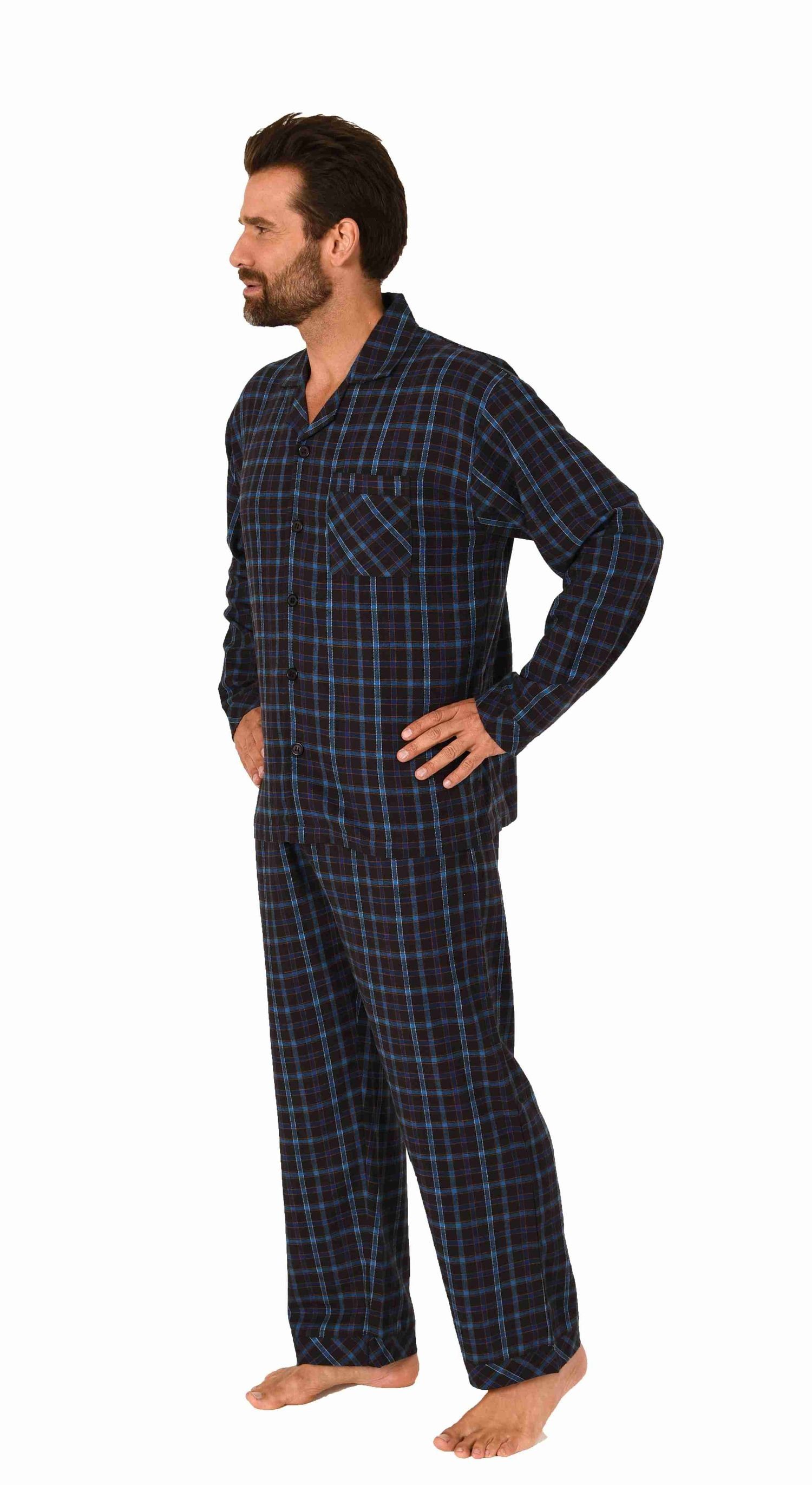 Normann Pyjama Herren langarm Flanell Pyjama Set Schlafanzug zum durchknöpf günstig online kaufen