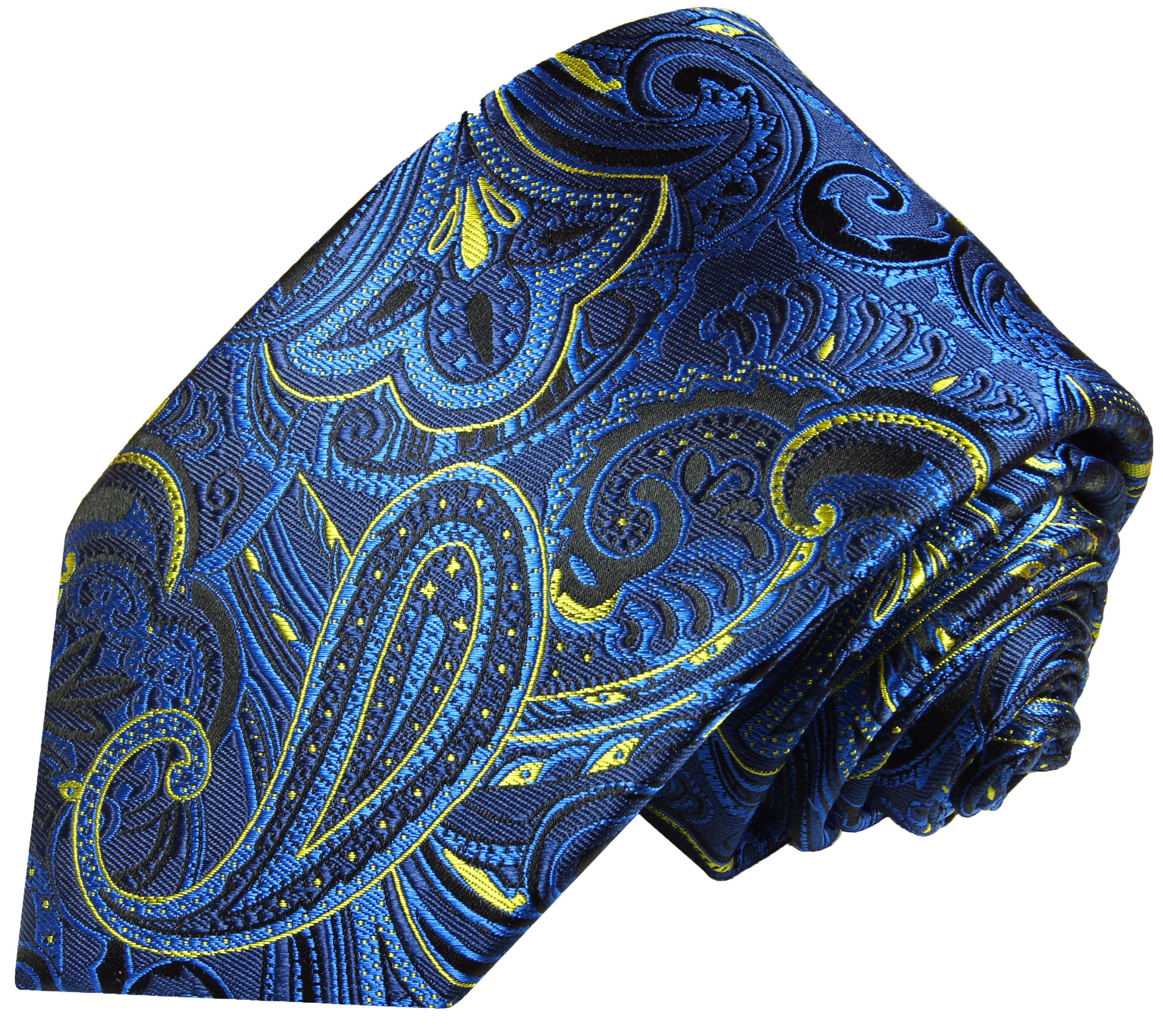 Paul Malone Krawatte Herren Seidenkrawatte mit Tuch modern paisley brokat 100% Seide (Set, 2-St., Krawatte mit Einstecktuch) Breit (8cm), blau 2044