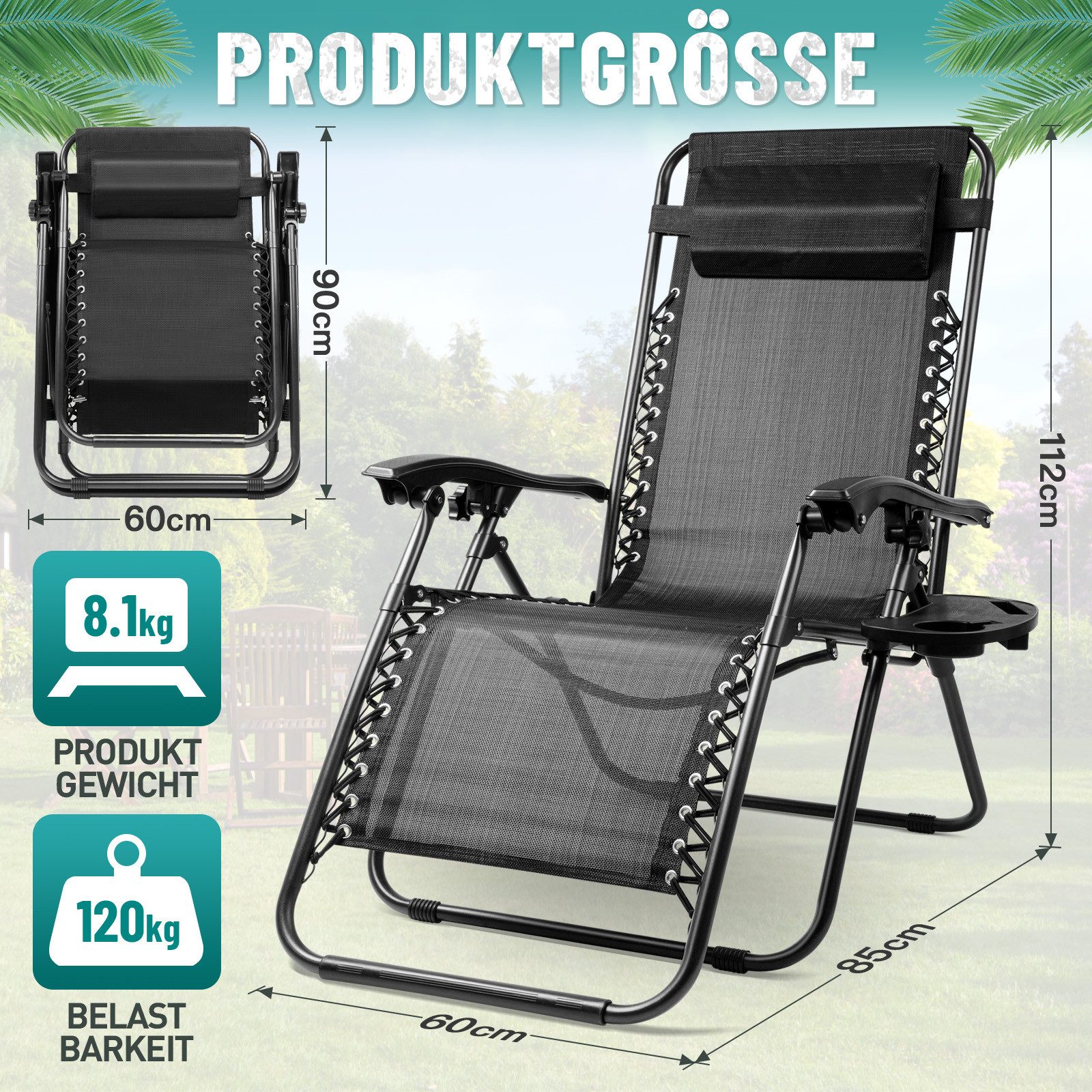 Huracan Gartenliege Sonnenliege Klappbar, Gartenliege Wetterfest, bis 120 K günstig online kaufen