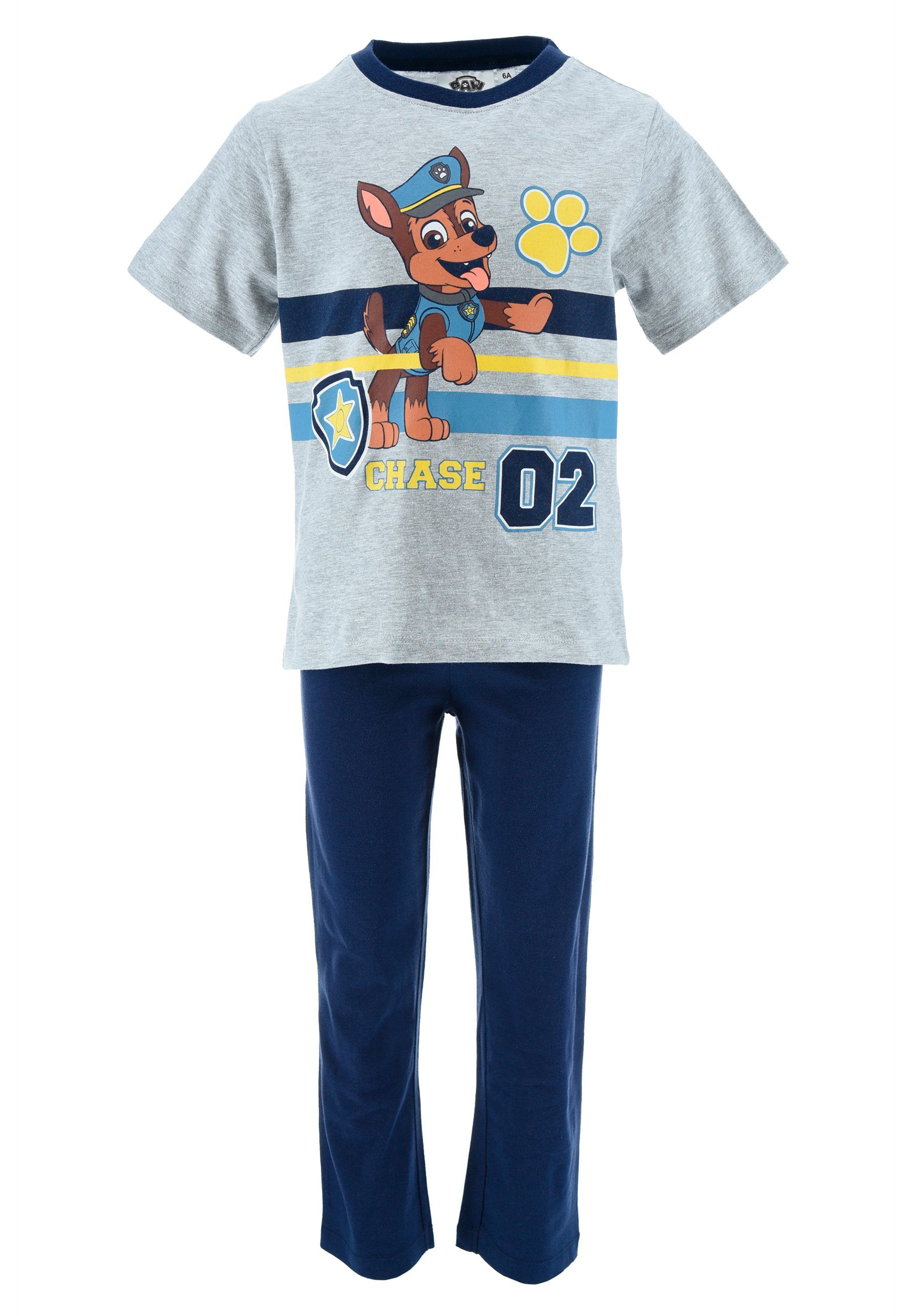 PAW PATROL Schlafanzug Chase Kinder Jungen Pyjama kurzarm Nachtwäsche (2 tlg) Grau