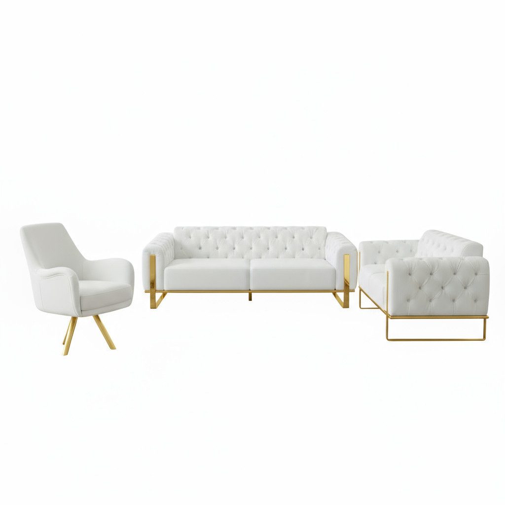 Palms-Store Sofa Liva in 4 Stoff- und 3 Fußfarben kombinierbar mit Knopfheftung, Spar-Set, 3-Sitzer mit Schlaffunktion