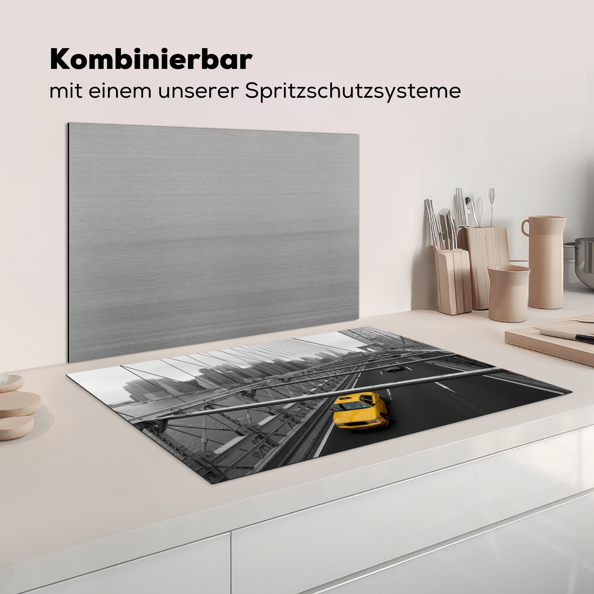 New Vinyl, Herdblende-/Abdeckplatte für York, küche, die Ceranfeldabdeckung Straße cm, im Schutz MuchoWow 81x52 tlg), einer (1 Induktionskochfeld Schwarz-Weiß-Fotografie nordamerikanischen