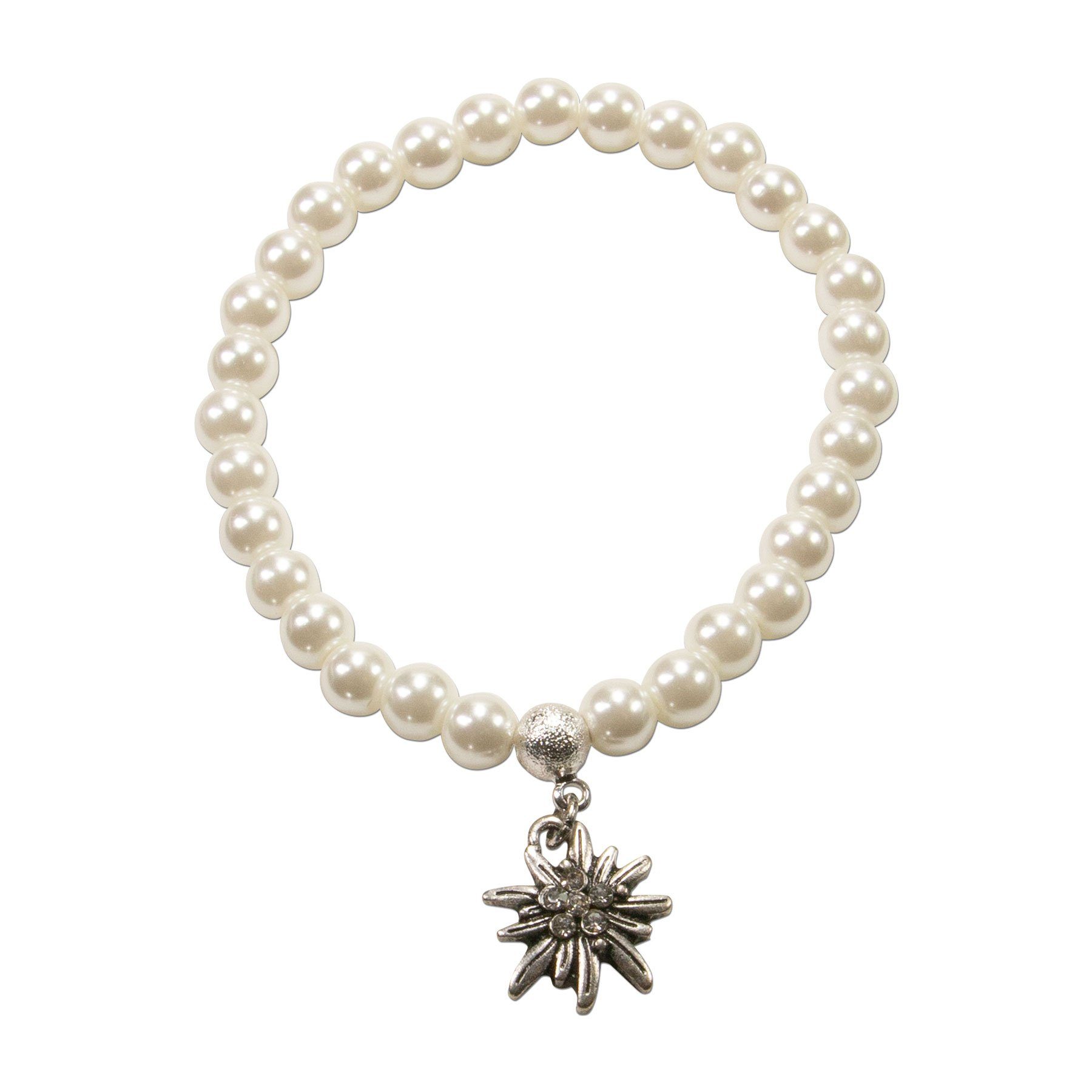 Alpenflüstern Ketten-Set Trachtenschmuck-Set Perlen-Trachtenkette, Trachten-Armband und Trachten-Ohrhänger Strass-Edelweiss (creme-weiß), - Damen-Trachten-Schmu – Bild 4 von 5