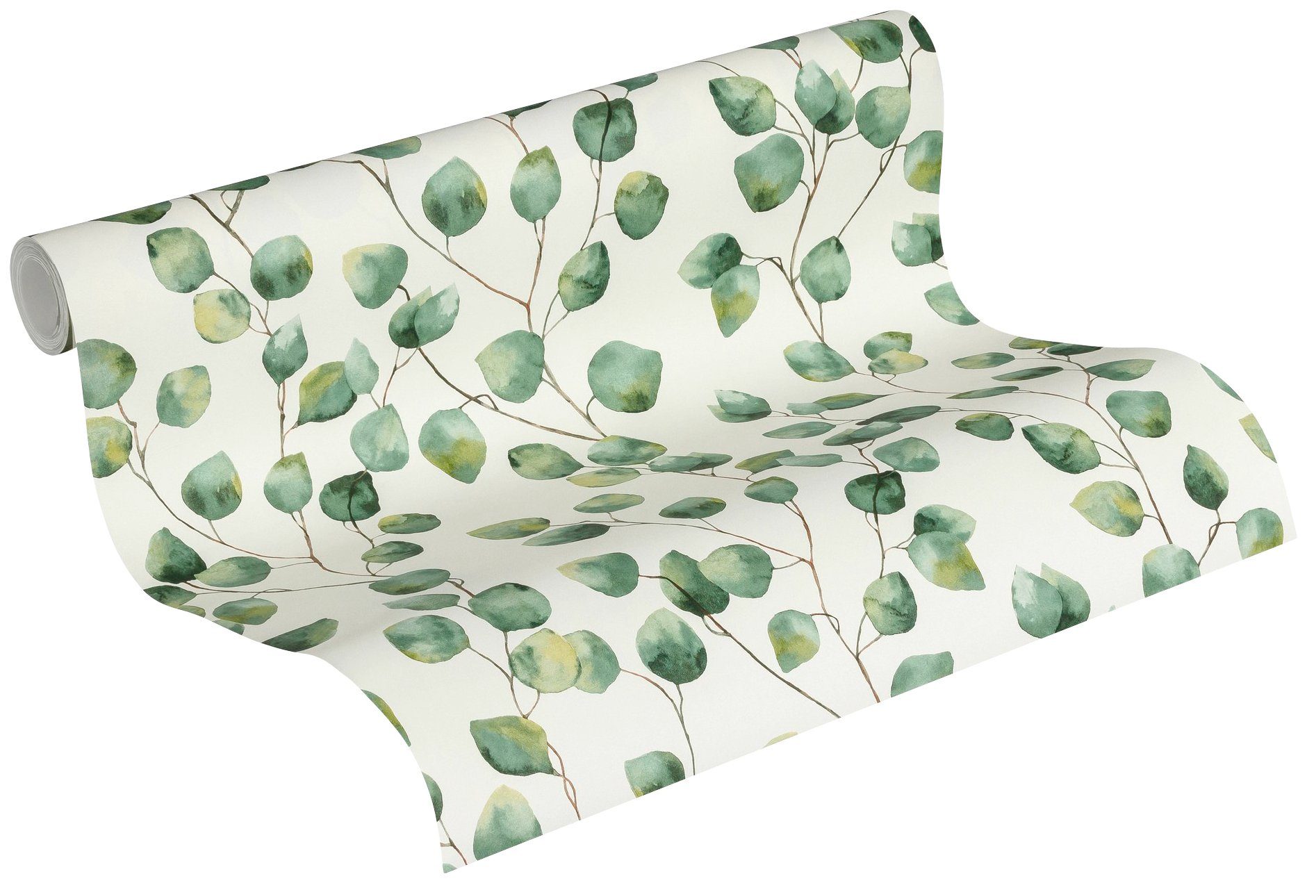 A.S. Création Vliestapete Greenery mit Blätter Motiv, glatt, floral, Wald, botanisch, Tapete Blumen Tapeten Wohnzimmer Schlafzimmer Küche Flur Design Optik