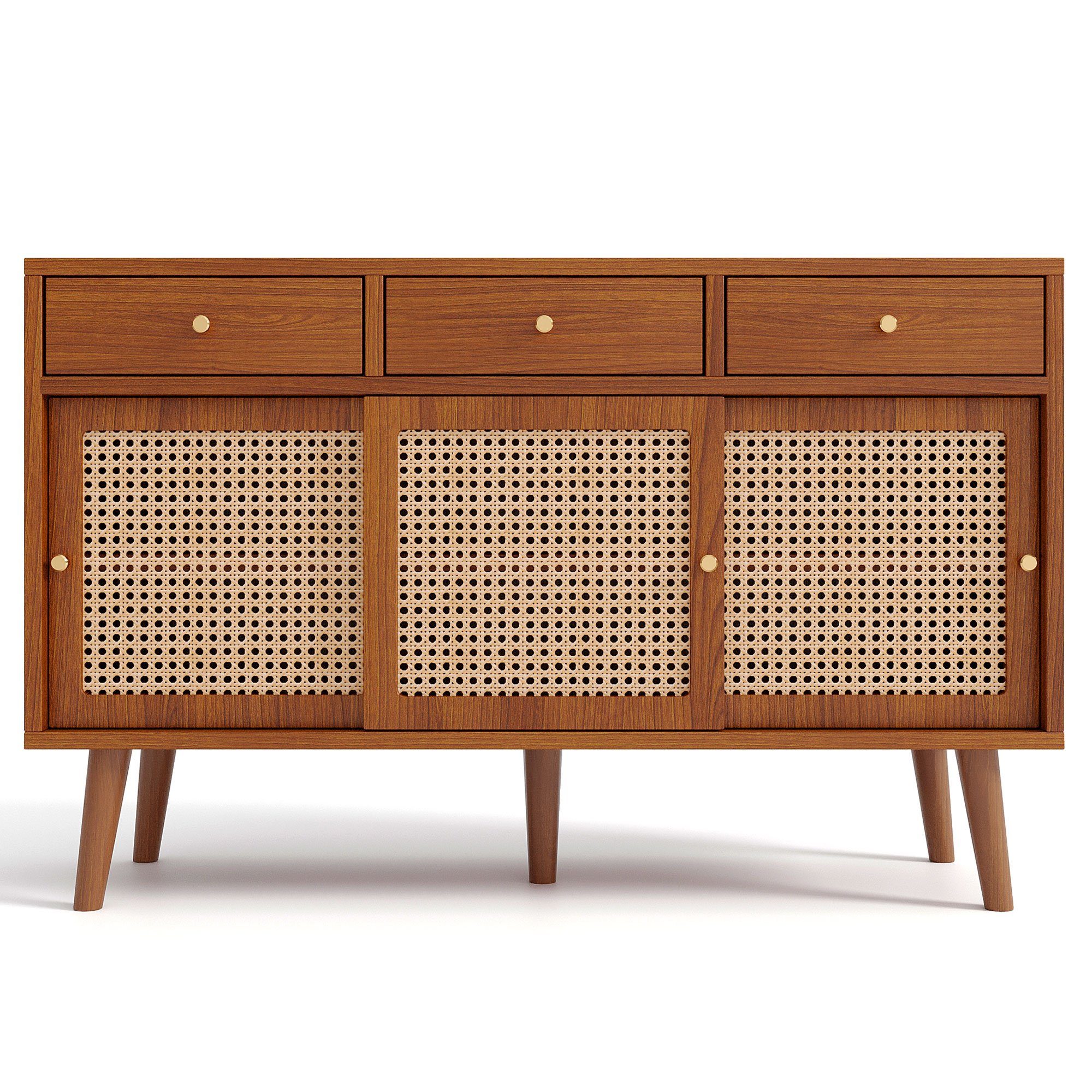 Flieks Sideboard (1 St), Kommode mit 3 Schubladen und 3 Schiebetüren Rattan günstig online kaufen