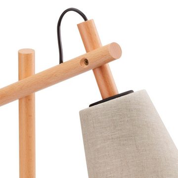 Licht-Erlebnisse Schreibtischlampe VAIO, ohne Leuchtmittel, Holz Stoff E27 Natur Grau-Beige 46cm Schreibtischlampe Nachttischlampe