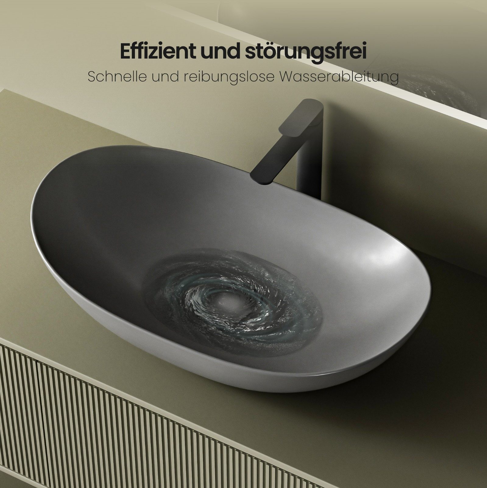 EMKE Aufsatzwaschbecken Aufsatzwaschbecken Oval, Keramik mit Nanobeschichtung, 61 x 36 cm (Packung), ohne Überlauf, ohne Hahnloch–mit pflegeleichter,kratzfester Oberfläche
