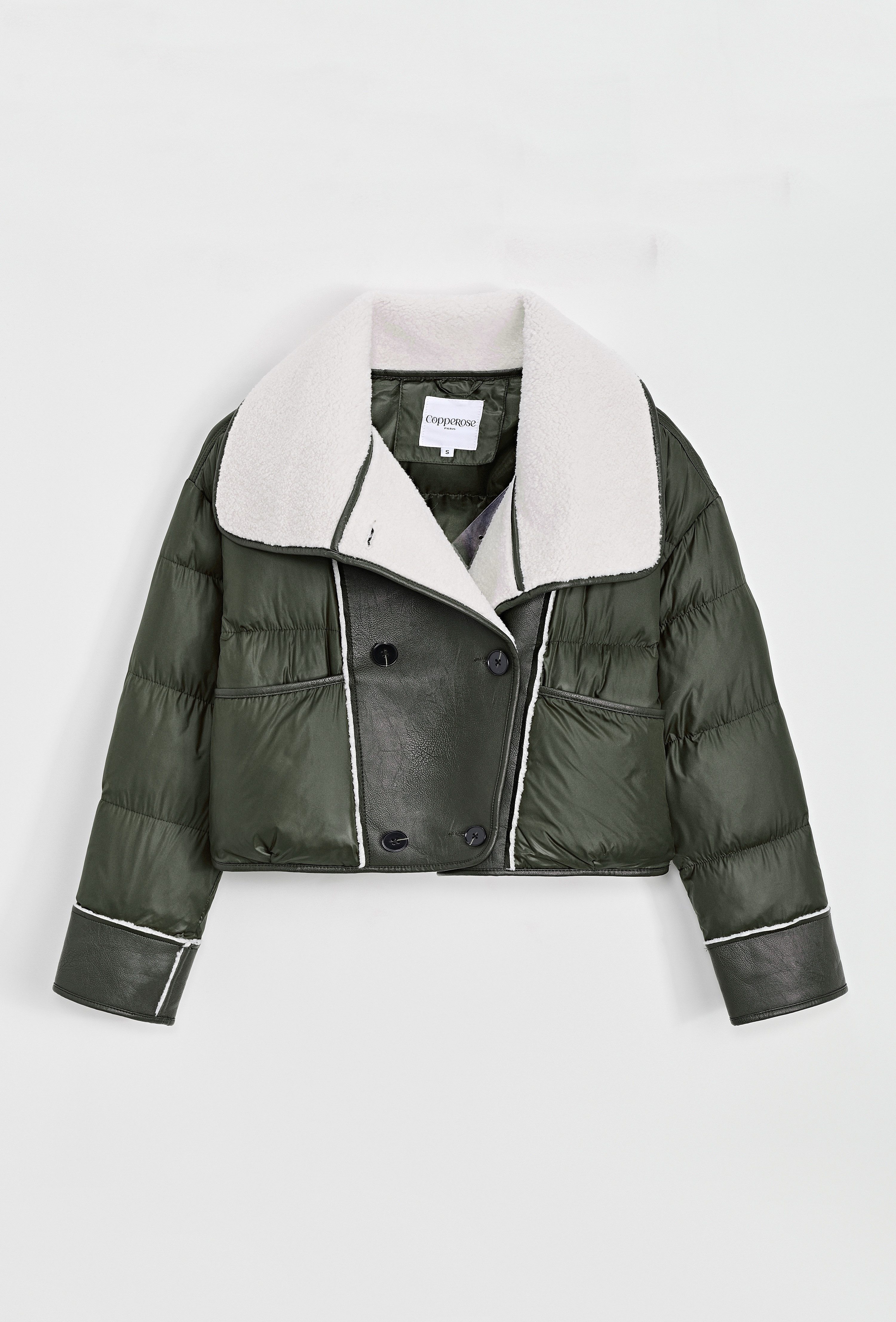 Copperose Bikerjacke #7597 Aviator-Jacke Kurze Pufferjacke im Biker-Stil mit Sherpa-Reverskragen