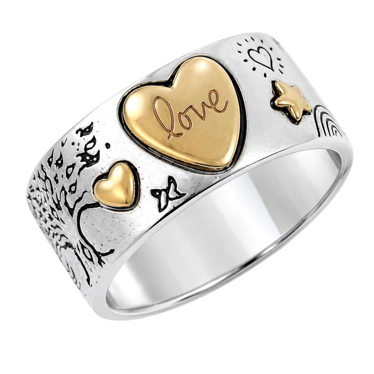Taffstyle Fingerring Damen Ring Edelstahl Herz Lebensbaum Pferd Statementring Silber Gold (Breiter Edelstahlring mit Herz, Lebensbaum und Pferdemotiv – symbolischer Schmuck als Geschenk für starke Frauen), Perfektes Geschenk für Damen
