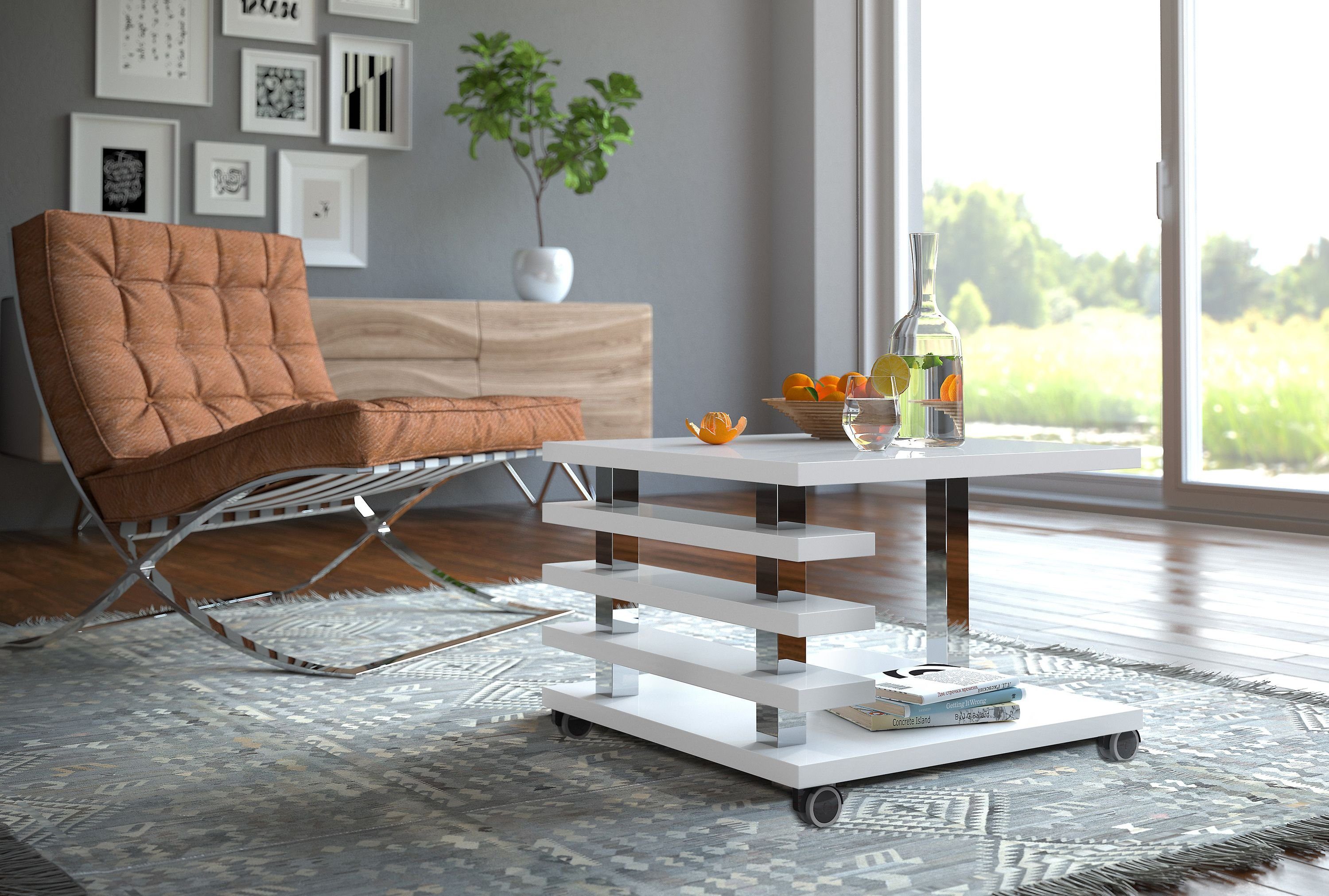 designimpex Couchtisch mit ROLLEN DC-2 Weiß günstig online kaufen
