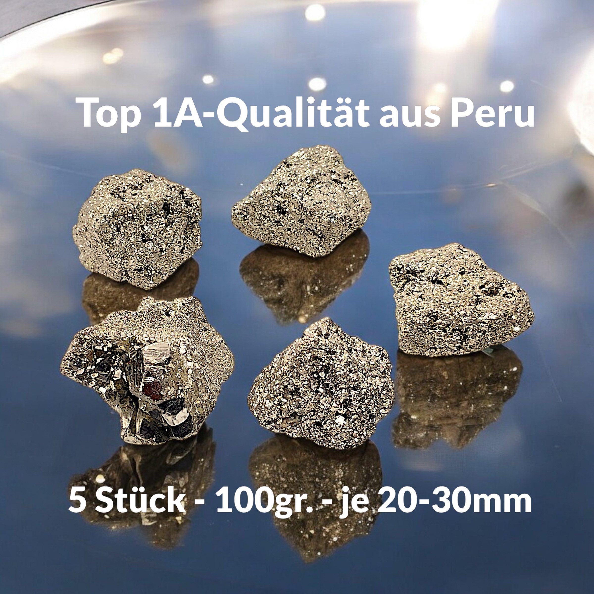 Steinfixx® Mineralstein Pyrit Kristalle I 5 Stück I 100 gr. I je 20-30mm, (Ideal zur Schatzsuche, 1-St., besonderes Geschenk), AAA-Qualität aus Peru – Bild 2 von 5