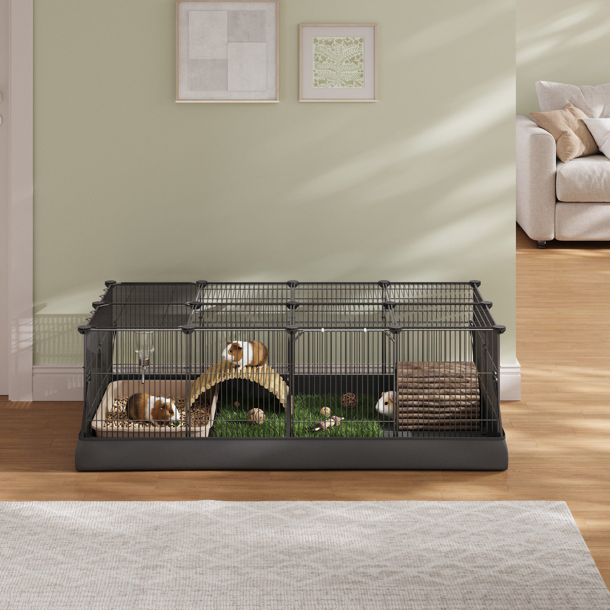 SONGMICS Kleintierkäfig, Doppeltür, Kleintiergehege, Freilaufgehege, Unterlage, 20 Platten