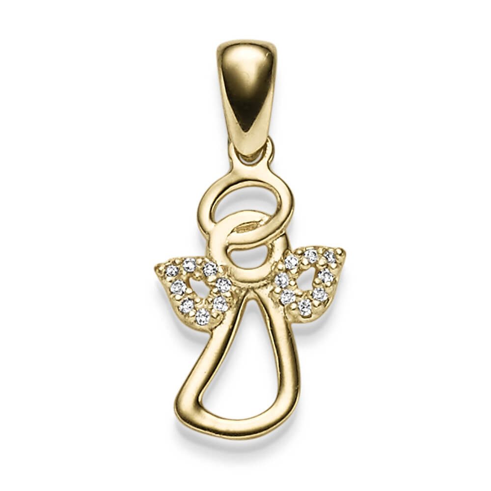 Kettenanhänger Anhänger Engel aus 585 Gelbgold mit 16 Diamanten