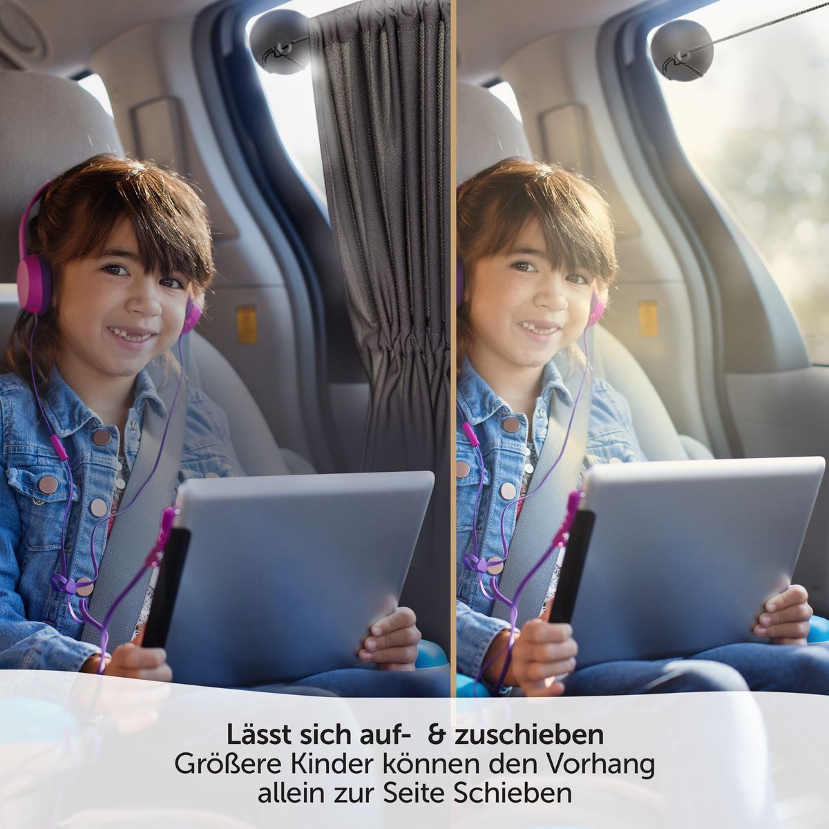 Zamboo Sonnenschutz Universal - Anthrazit, Baby Auto Sonnenschutz mit Vorhang-Funktion & UV Schutz Hitzeschutz