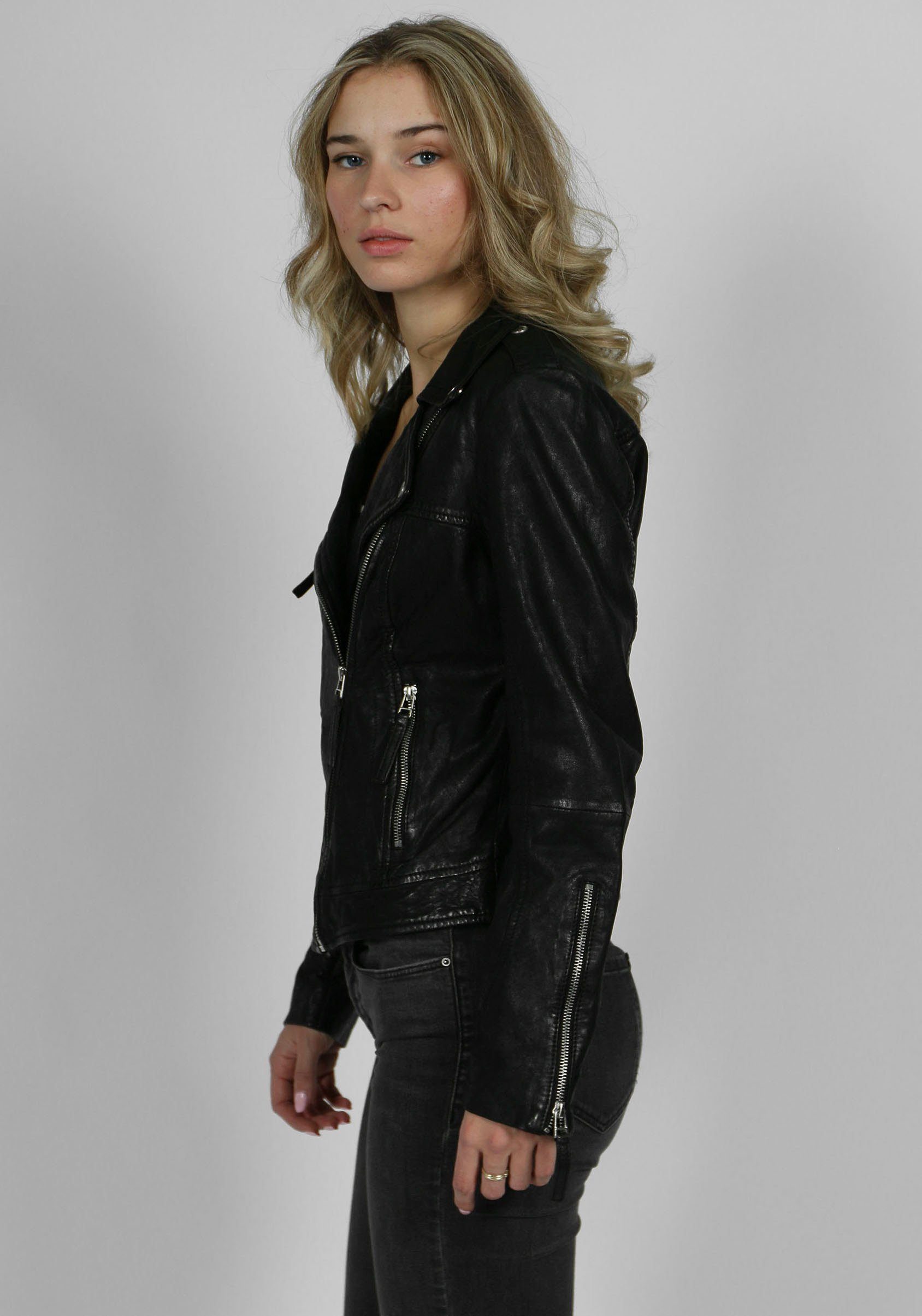 black trendigen Idol-FN im Nation New Biker-Style Lederjacke Freaky