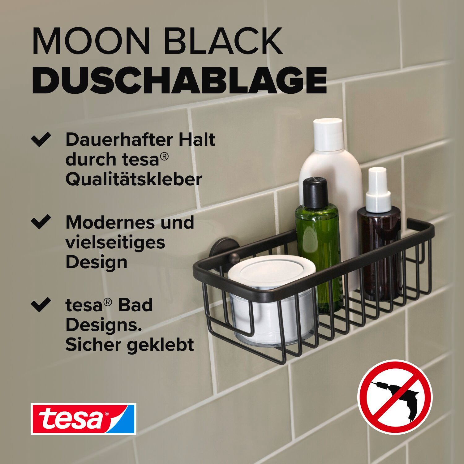 tesa Duschablage MOON Duschkorb ohne Bohren - 9,2 x 25 x 12,5 cm, Packung 1 günstig online kaufen