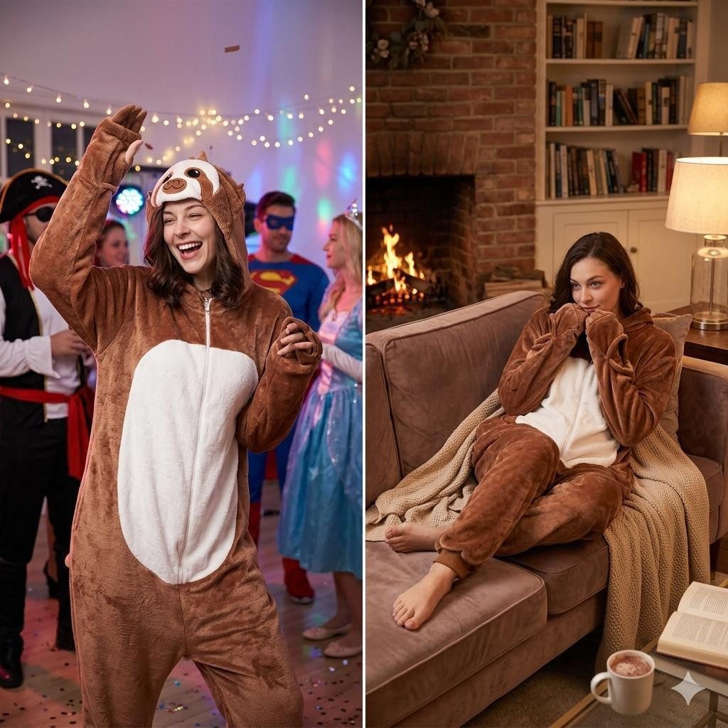Corimori Partyanzug Erwachsenen Onesie, Jumpsuit, Jumpsuit, Pyjama, Fasching, Kigurumi, Tierkostüme, Faultier "Henry"
