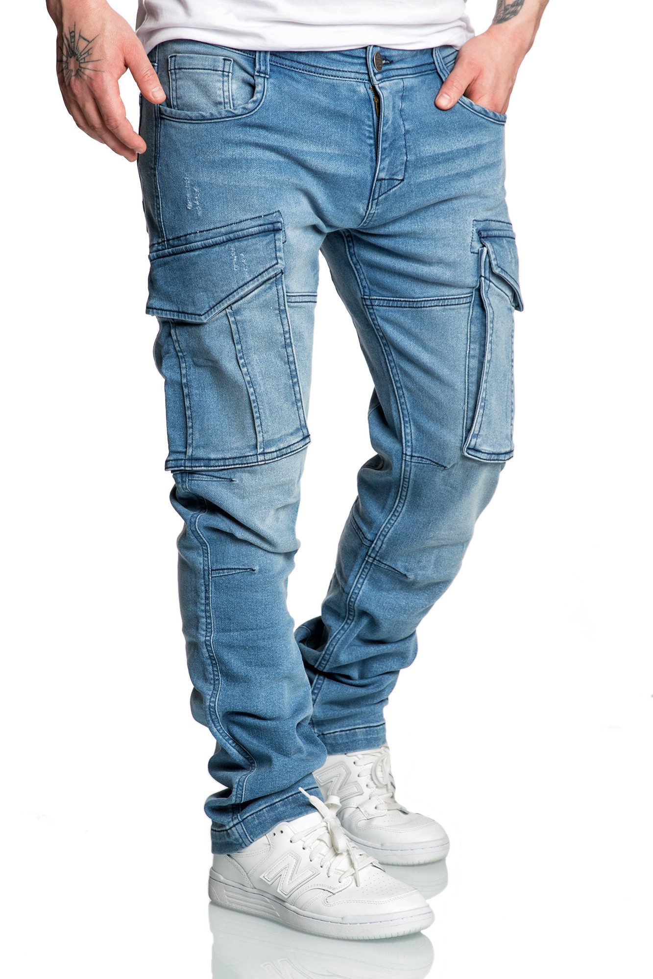 Amaci&Sons Cargojeans LINNDALE Sweathose im Denim Look Herren Sweathose in Stretch Denim Jeans – Bild 4 von 5