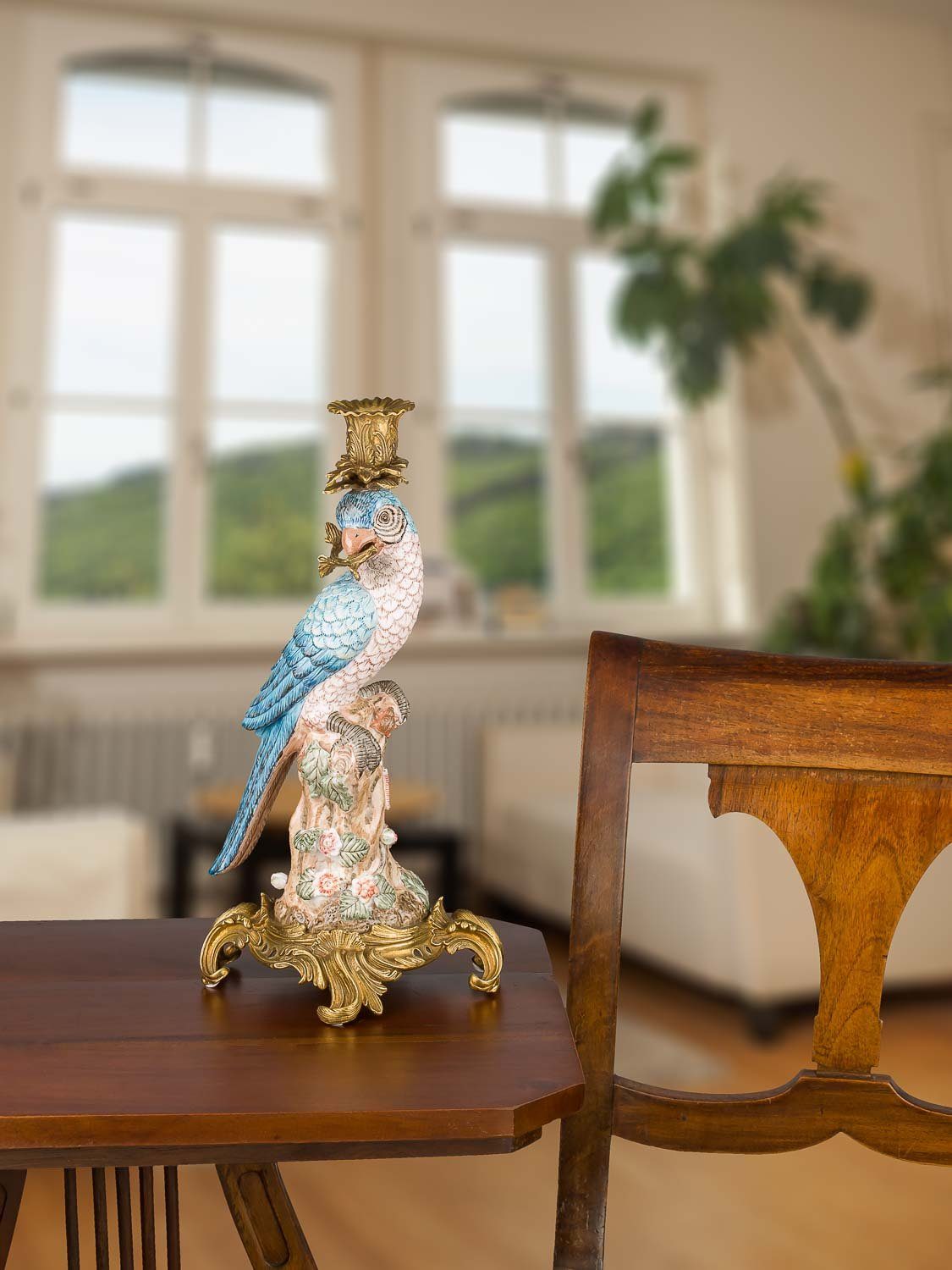 Papagei Kerzenständer Porzellan Kerzenhalter Skulptur Kerzenständer Antik-Stil Aubaho