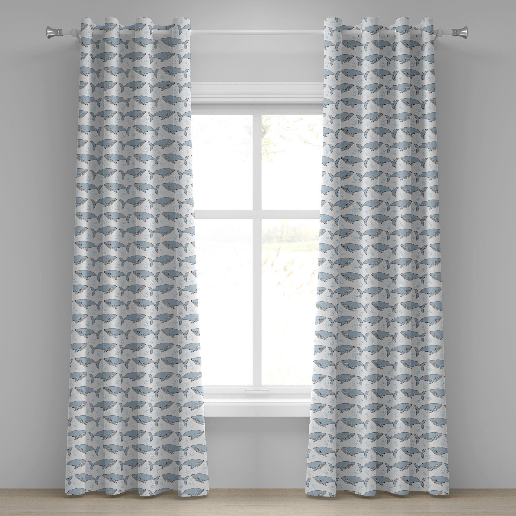 Gardine Dekorative 2-Panel-Fenstervorhänge für Aquatic Wohnzimmer, Wal Schlafzimmer Abakuhaus, of Giants Welt