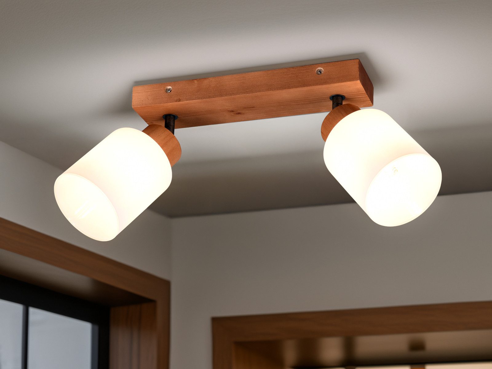 Reality Leuchten LED Deckenstrahler, Dimmfunktion, LED wechselbar, warmweiß, innen, Holz-lampe 2 Spots, Deckenleuchte Treppenhaus & Ankleidezimmer