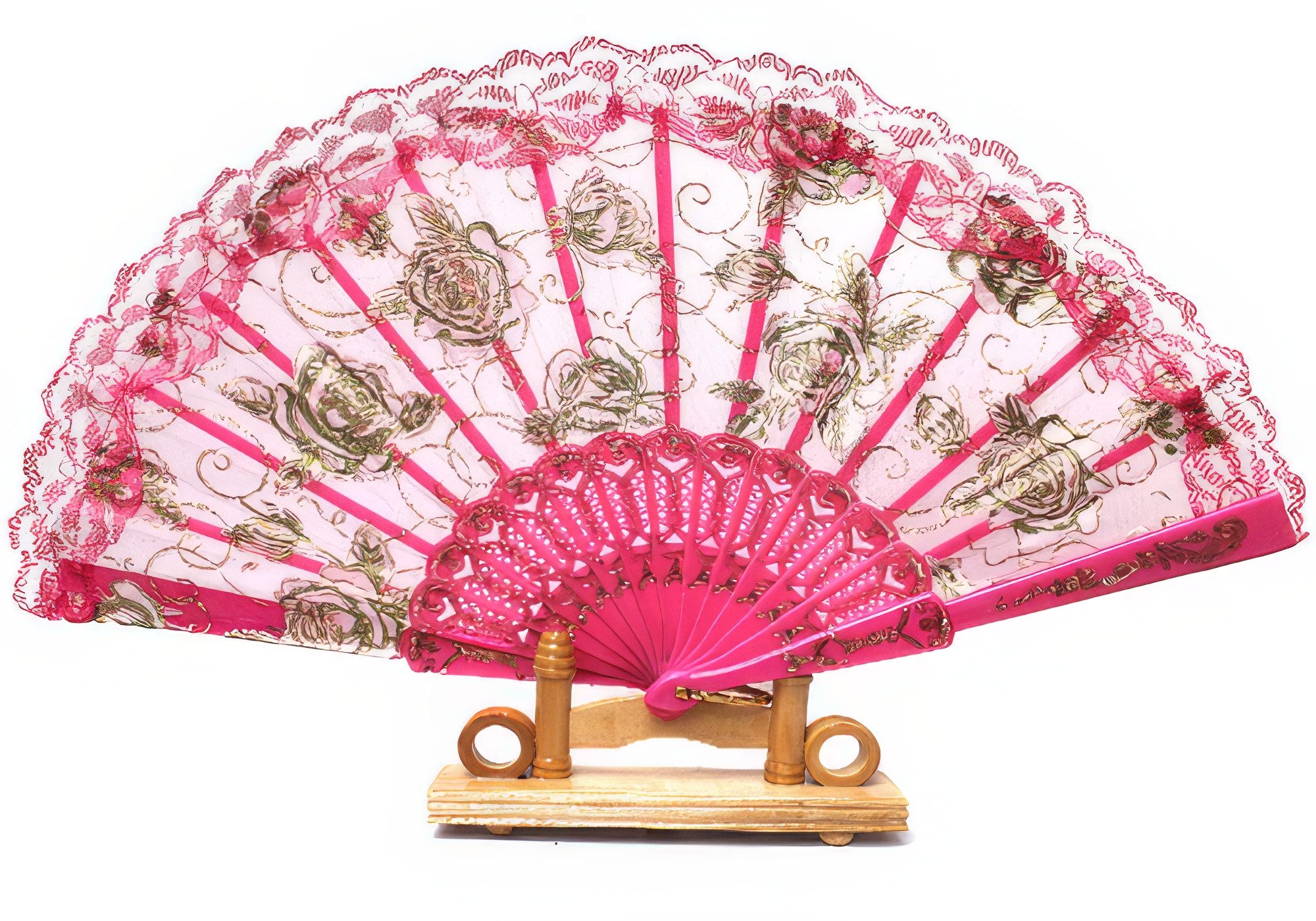 Yudu Handfächer Fächer Dekofächer Tanzfächer Glitter Rose - Motive Farbe mit Spitze