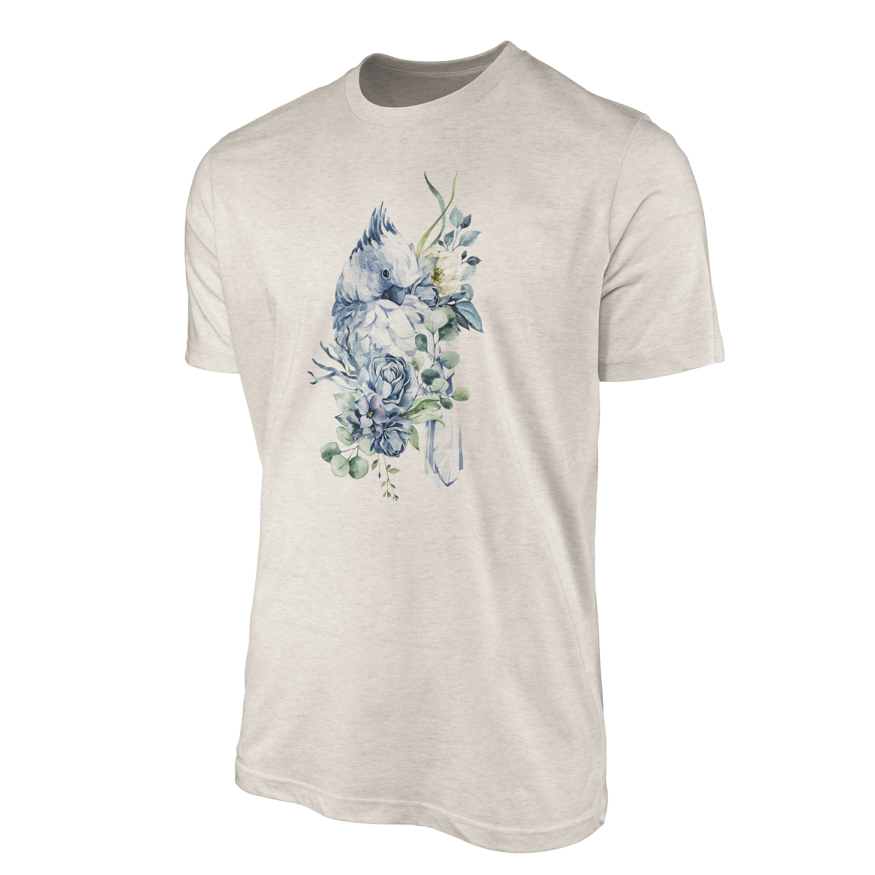 Sinus Art T-Shirt Bio-Baumwolle Blumen Shirt Motiv Papagei Farbe Herren Nachhaltig Organic Aquarell (1-tlg) T-Shirt Ökomode