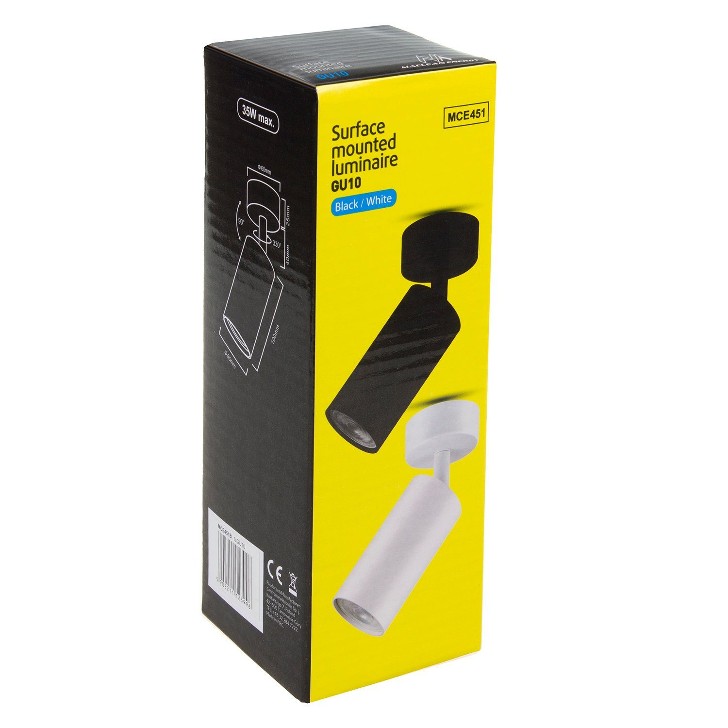 Maclean Deckenstrahler, ohne Leuchtmittel, GU10 Fassung für LED Halogen max. 35W, Drehbar 330Grad, Neigbar 90Grad