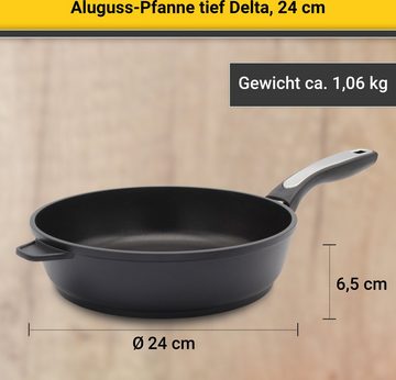Krüger Bratpfanne Aluguss Pfanne tief DELTA, 24 cm, Aluminiumguss (1-tlg), für Induktions-Kochfelder geeignet, tiefe Ausführung