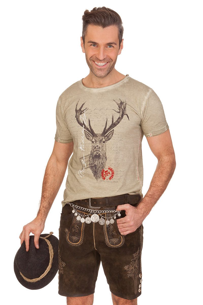 MarJo Trachtenshirt Trachtenshirt Herren - JAGDLIED - sand